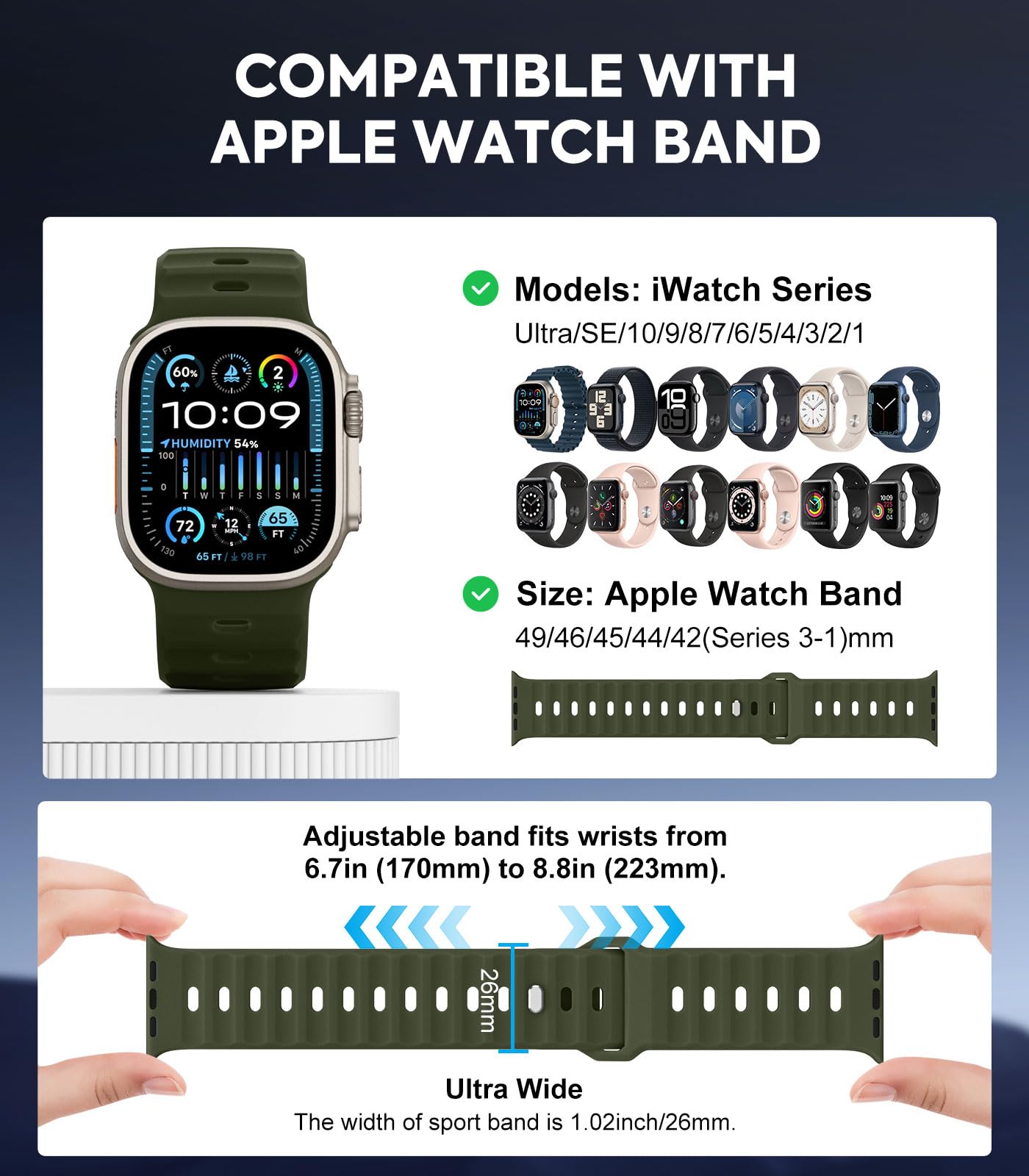 MoKo 5Pack Ocean Band Compatible with Apple Watch Ultra 2 Strap 49mm 46mm 45mm 44mm 42mm for Men Women Silicone Replacement Wrist Band for iWatch Series 10 9 8 7 6 5 4 SE Ultra 2 - Image 2