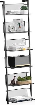 Docnest 6 Tier Ladder Shelf Wall Mounted, 47.6 Inch Metal Bookshelf Organizer, Modern Floating Shelves for Plants Books Home Decor, Black