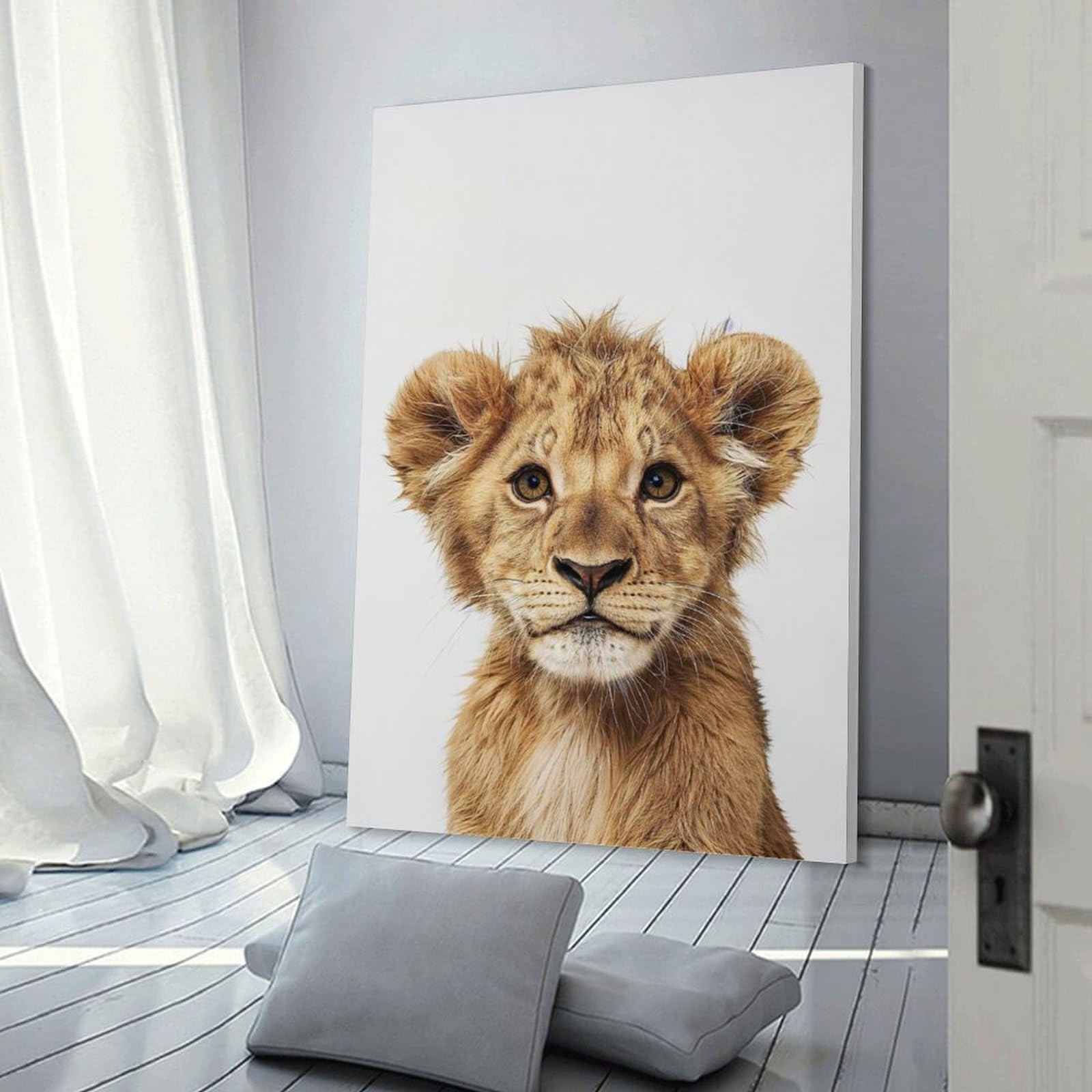 Junmoney Frame-Style Wall Picture Print Cute Baby Lion, 24X36inch(60X90cm), For Hallway, Bedroom Or Modern Interiors, Thoughtful Wall Decor For Art Lovers