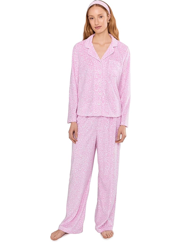 Animal Print Karen Neuburger Minky Fleece Long Sleeve Notch Top & Long Pants Set