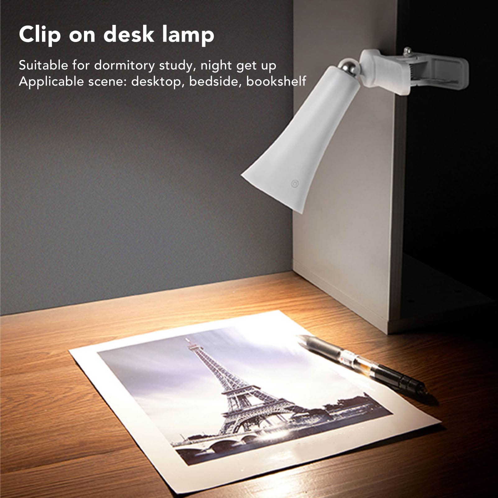 Lampe de Bureau LED 4 en 1, 3 Luminosités, 14 Puces Lumineuses, Lampe de Lecture, Lampe de Bureau sans Fil pour le Soin des Yeux, Lampe Murale à Pince de Table avec Aspiration