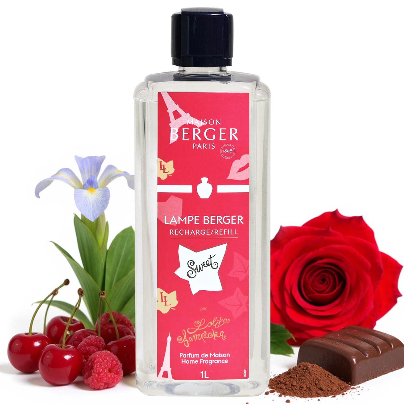 Maison Berger Lolita Lempicka Sweet Lamp Berger Fragrance Refill, 1 Liter – 2-In-1 Catalytic System, Neutralizes Odours Then Diffuses Fragrance, Sugary Floral With Cherry, Iris And Caramel Notes