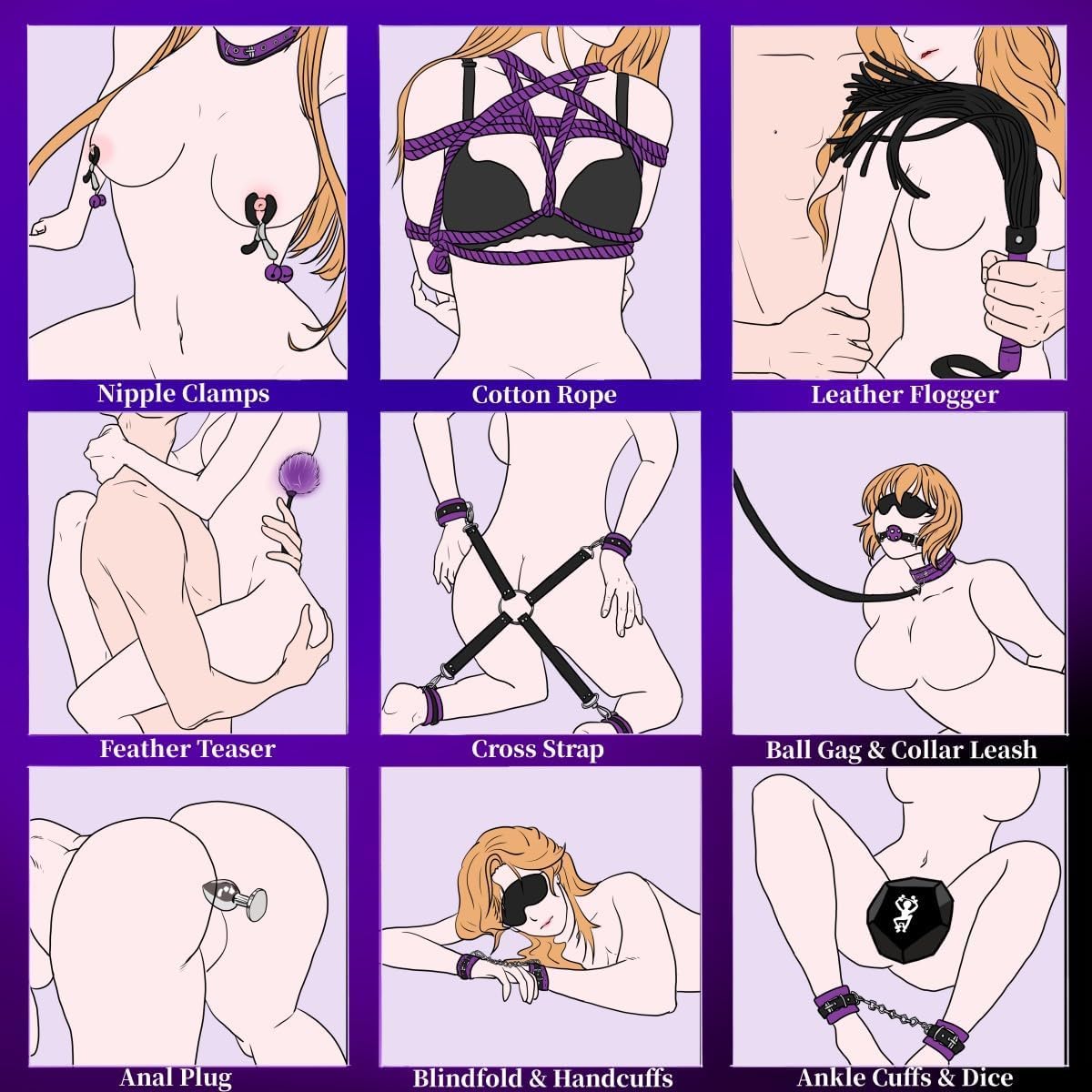 Set De Entrenamiento De Fuerza De Cuero De 12 Piezas, Equipo De Ejercicio para Piernas Y GlúTeos [Morado], Regalo para Parejas-Q