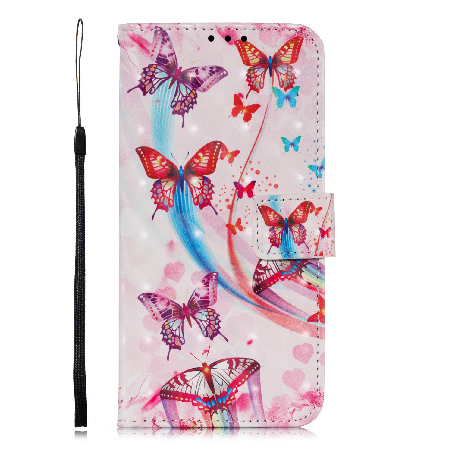 Galaxy J6 Plus Wallet Case, OrangePlus Samsung Galaxy J6 Plus Case, Folio Flip PU Leather Wallet Stand Case Cover (Romantic Butterfly)