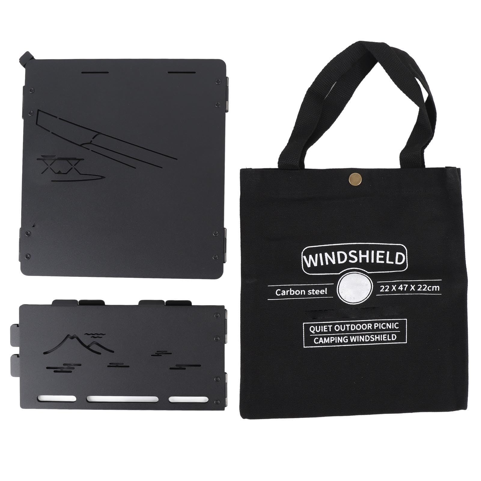 Folding Camping Stove Windscreen Condiments And Tools with A Storage Bag for Camping, Hiking Picnics And Cooking (Black)