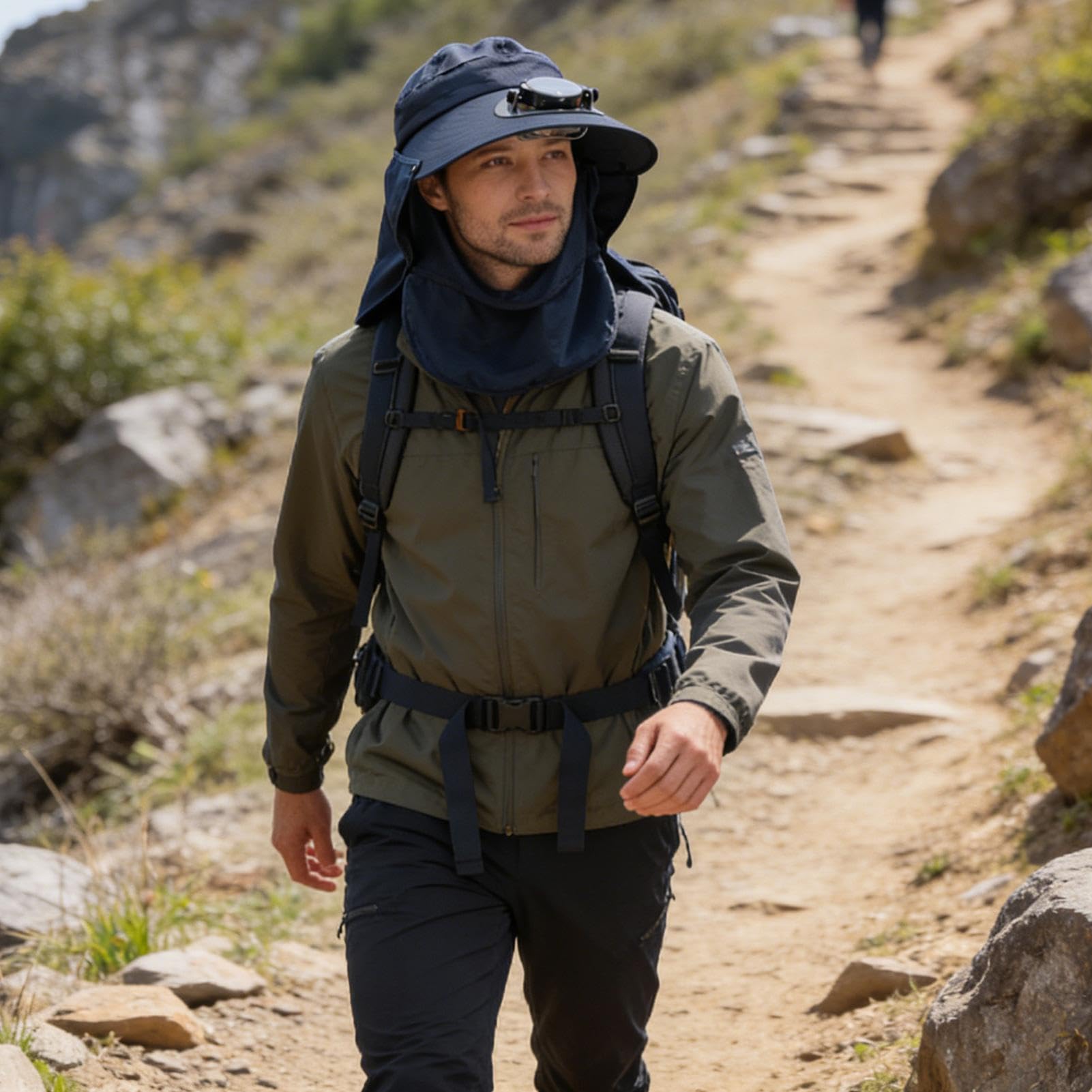Cappello con ventilatore solare - rimovibile collo copricollo protezione UV ampio bordo traspirante, cappelli da sole per uomini,Per donne uomini giardinaggio escursionismo pesca all'aperto spiaggia