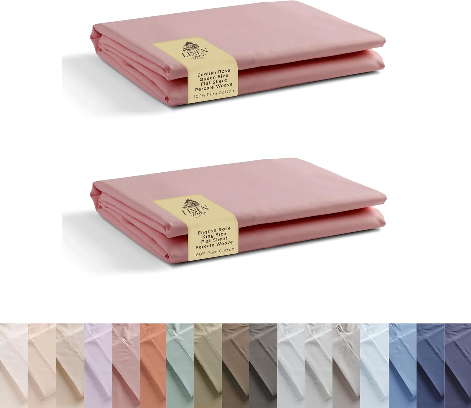 100% Cotton Percale Flat Sheet, English Rose, 2 Flat Sheet, Crisp and Cool Strong Bed Linen, Luxury Breathable Sheet (King & Queen)