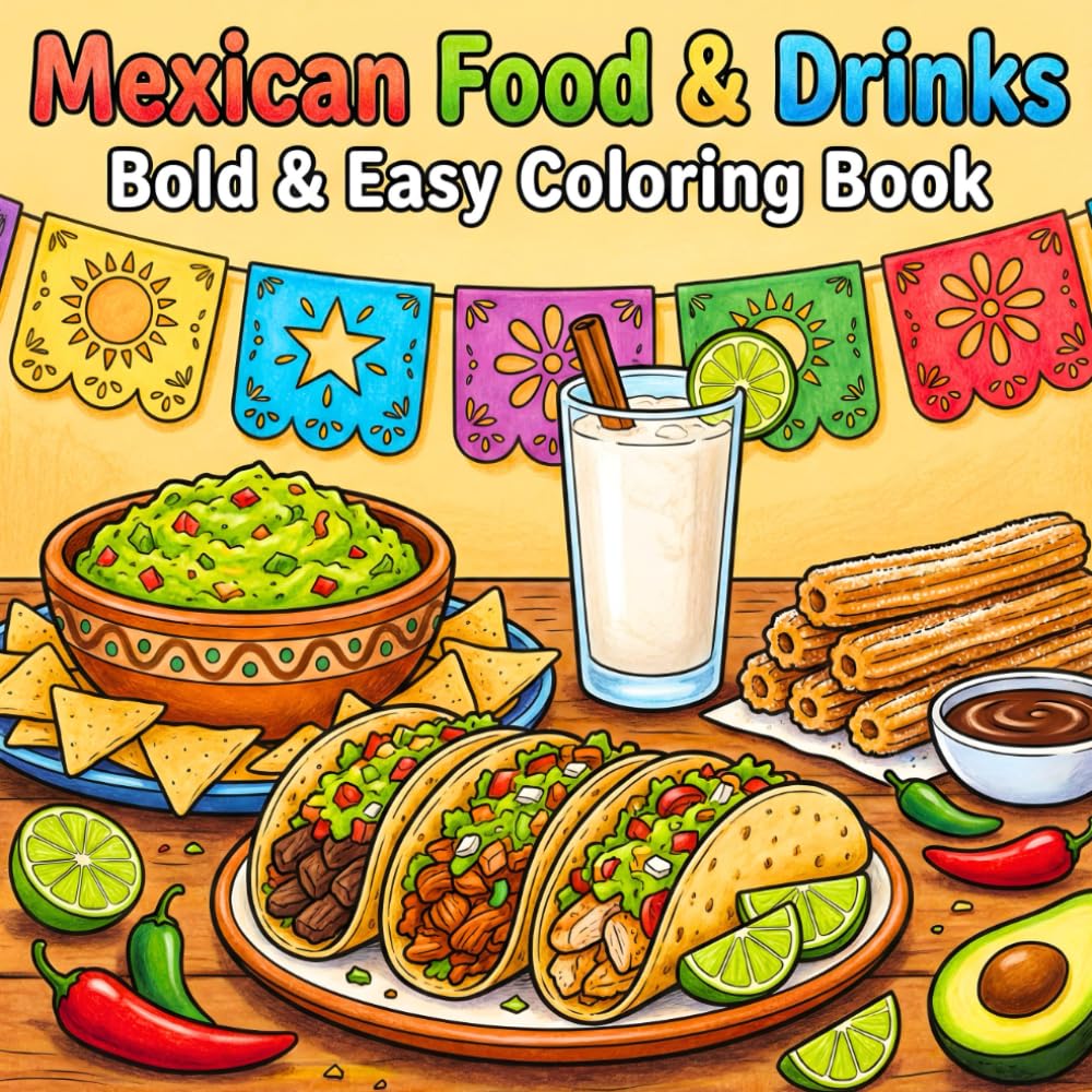 Mexican Food & Drinks: Bold & Easy Coloring Book