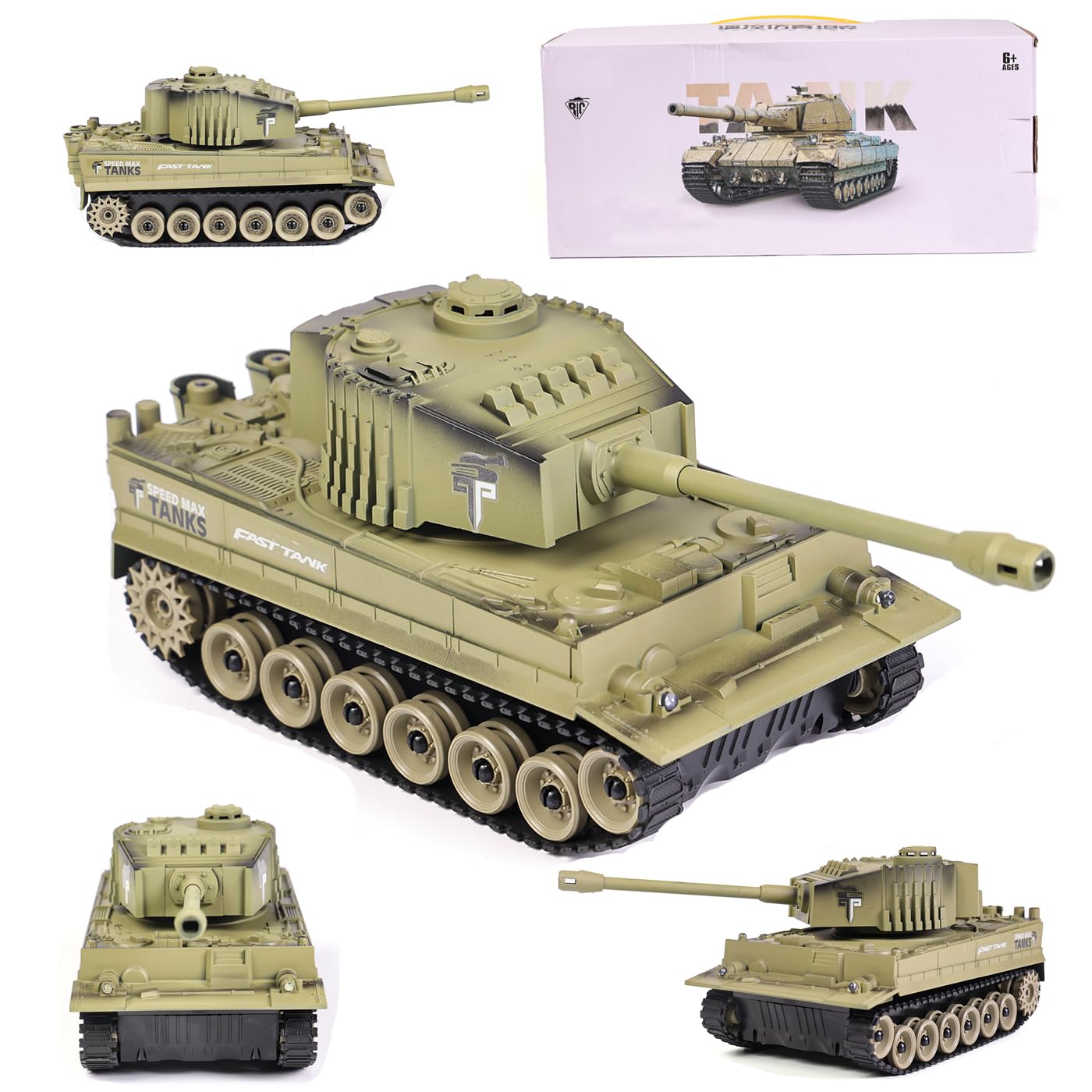 SULIFEVIP 1/30 German Tiger I,T90 RC Tank Remote Control Toys Vehicles Truck RC Car 2.4Ghz Radio Controlled Toy 360° Rotational Realistic Lights Sounds For Kids Boy Multiplayer Play (Tiger-Gold)