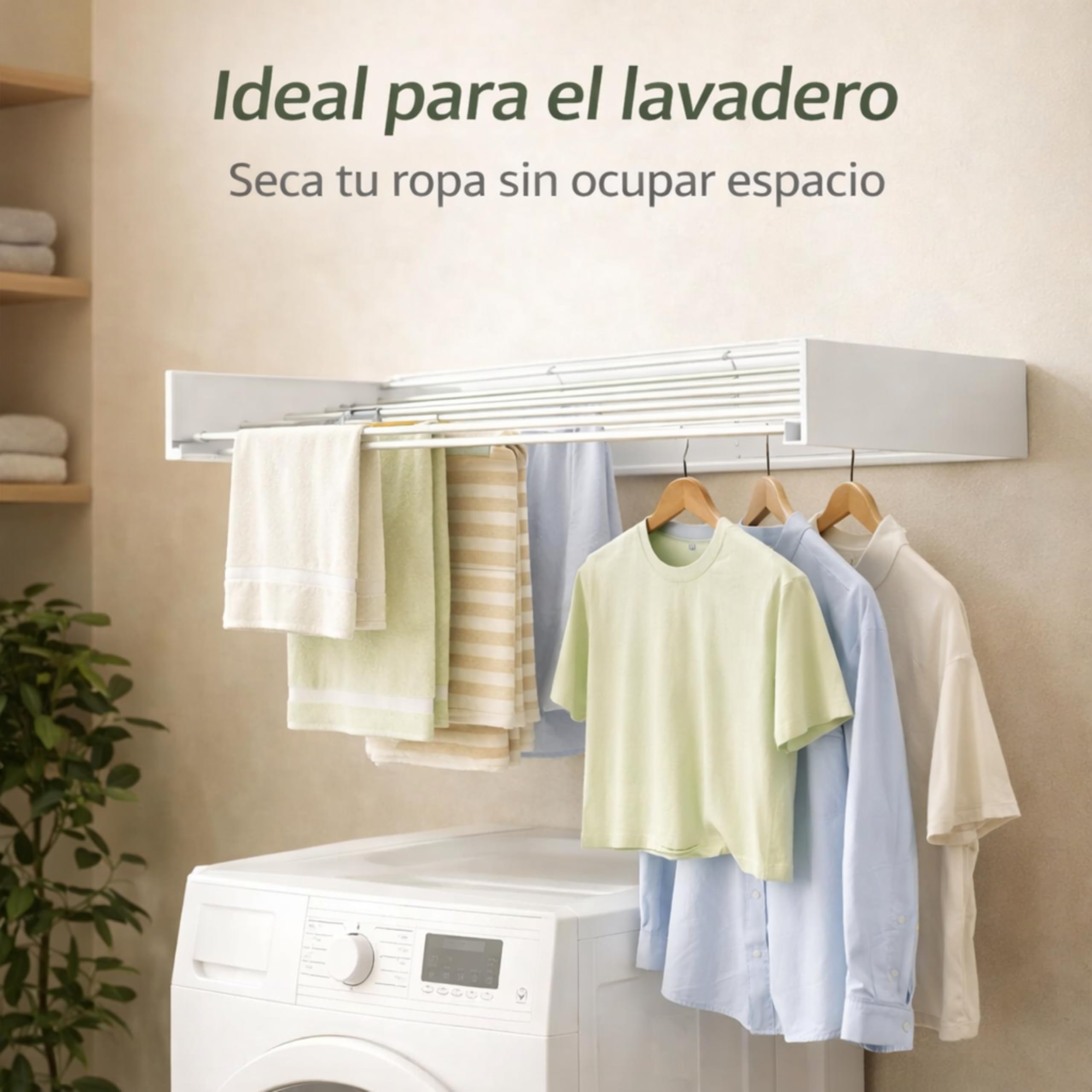 Tendedero Plegable de Pared Blanco 100 cm – Tendedero Extensible de Aluminio para Ropa, Interior y Exterior, Ahorro de Espacio, 6 Barras, Carga máxima 27 kg