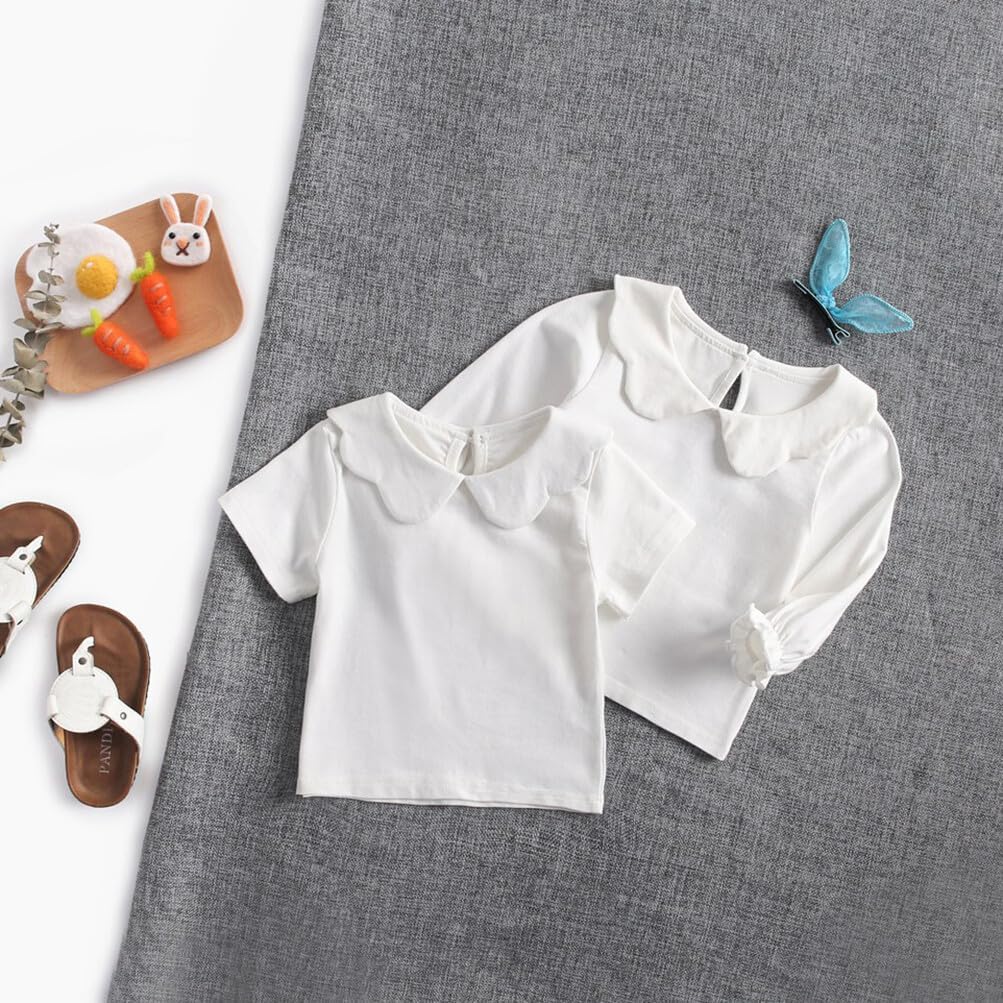HAOLUKI Baby Girl White Blouses Toddler Basic Solid Color Long Sleeve Doll Collar T-Shirt Cotton Pullover Tops