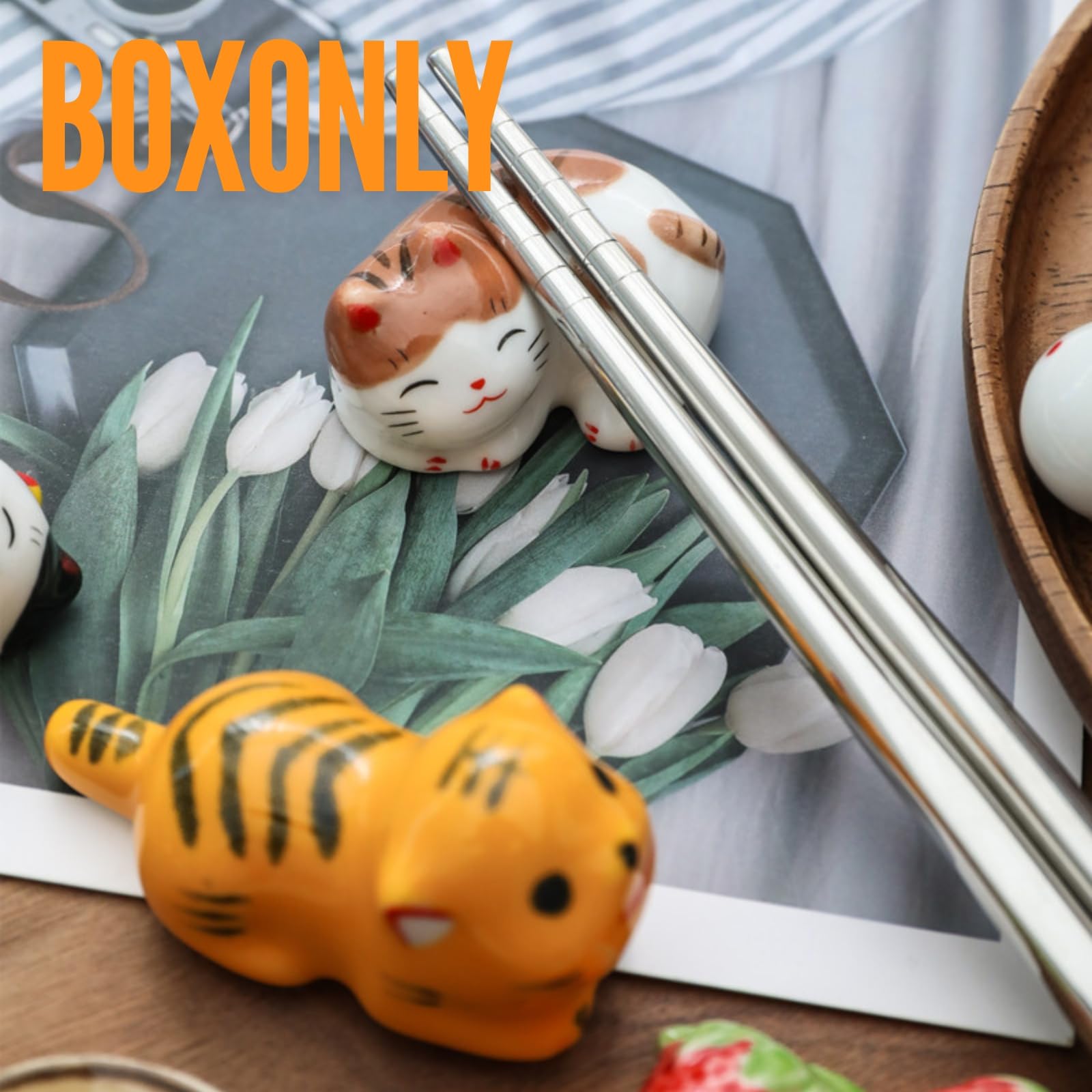 Amazon.com: Boxonly Ceramic Chopstick Holder Set - 6 Black Tiger