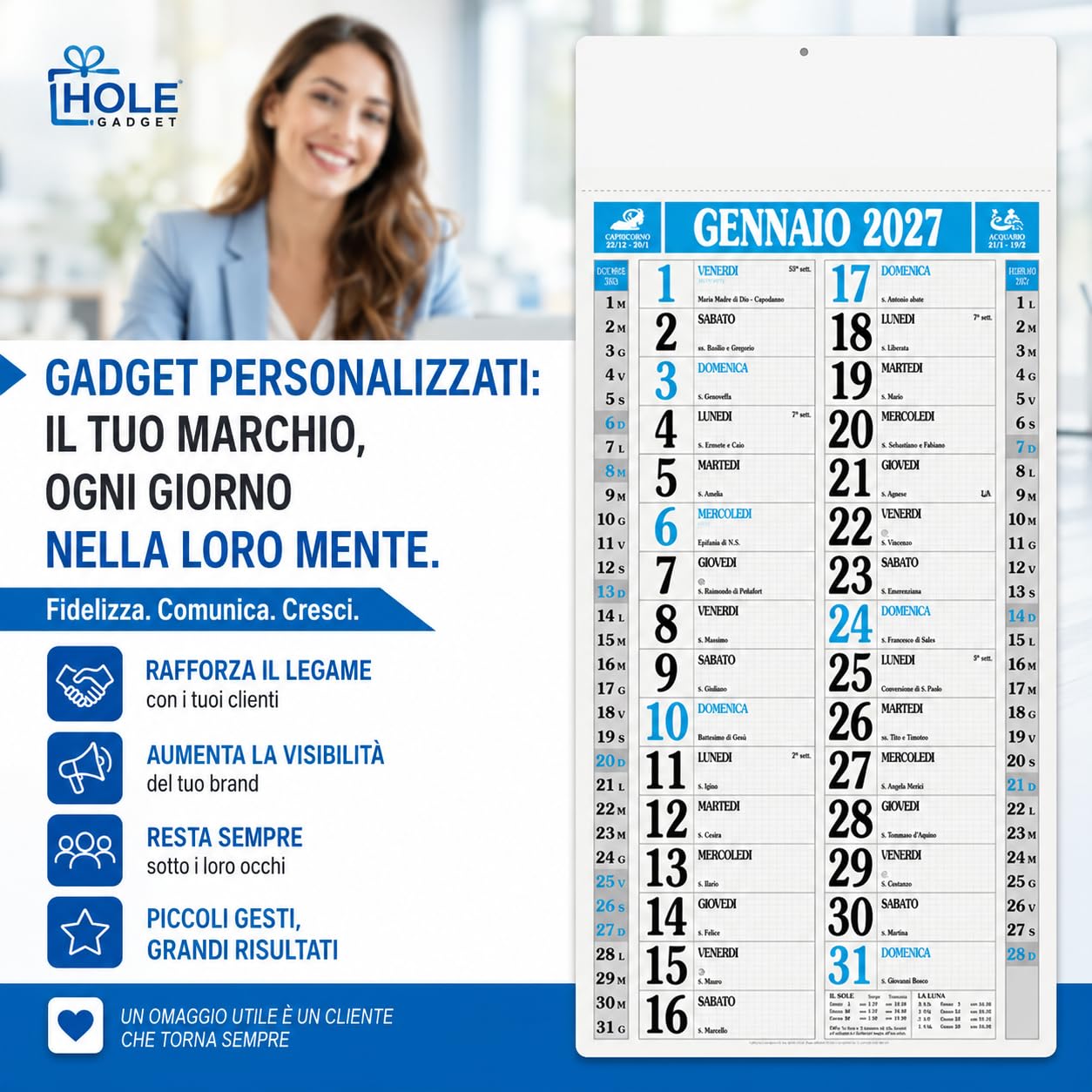 Calendari Personalizzati 2027 in Stock da 50 Pezzi Olandesi Grandi da Muro Notes Retro per Gadget Pubblicitari di Fine Anno e come Omaggio per i Clienti o Regali Aziendali | PA523