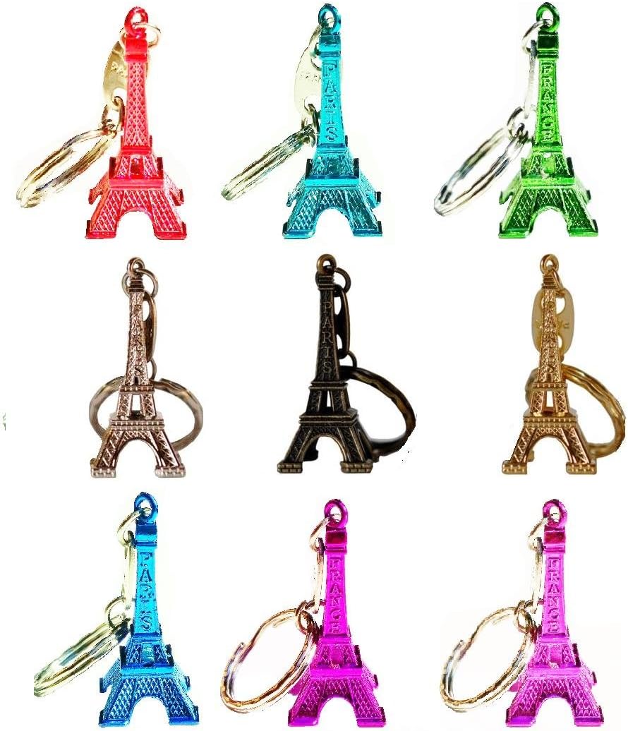 starstreet Eiffel Tower Keychains -Souvenir Of Paris France - Set Of 9 (Assorted Colors)