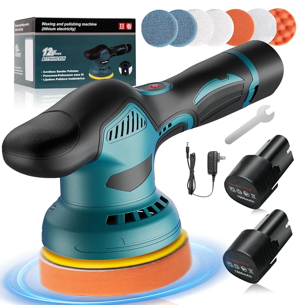 12V ポリッシャー 充電式 6段変速 バッテー 2個付 車磨き 艶出し 傷消し Amazon | INMETT ポリッシャー 150mm コードレスポリッシャー 6