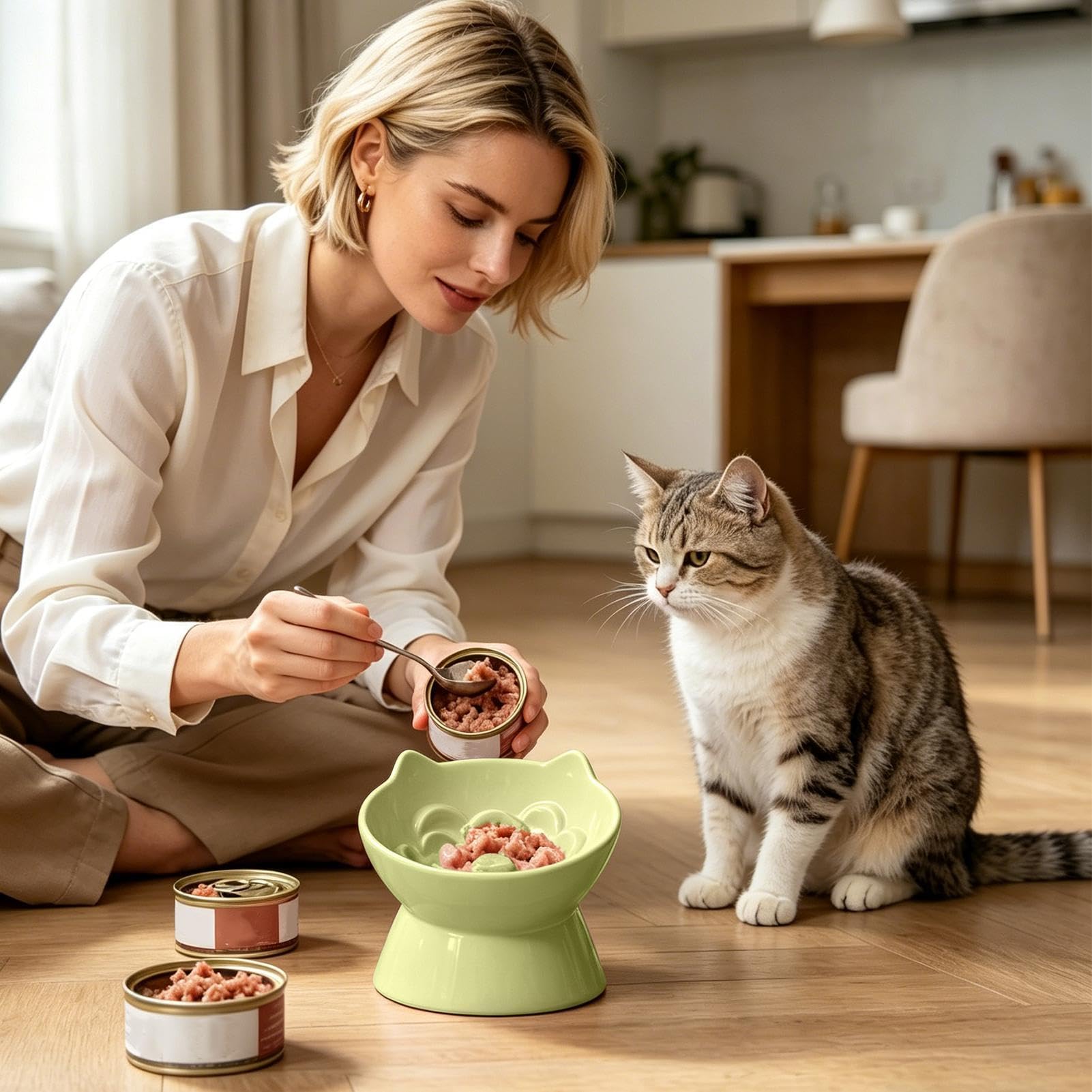 Ciotole Rialzate per Gatti Mangiatoia Lenta Anti-Ingordigia in Ceramica | Ciotole Sopraelevate Per Gatti per Interni Soggiorno Cucina Casa Appartamento Terrazzo