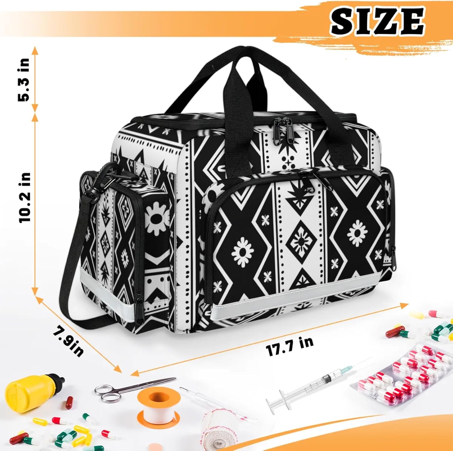 First Aid Bags Empty, Geometry Aztec Pattern Emergency Bag First Aid Kit Multiple Compartment Kit Carrier On Call Trauma Bag for Paramedics Emergency Medical Supplies Kit