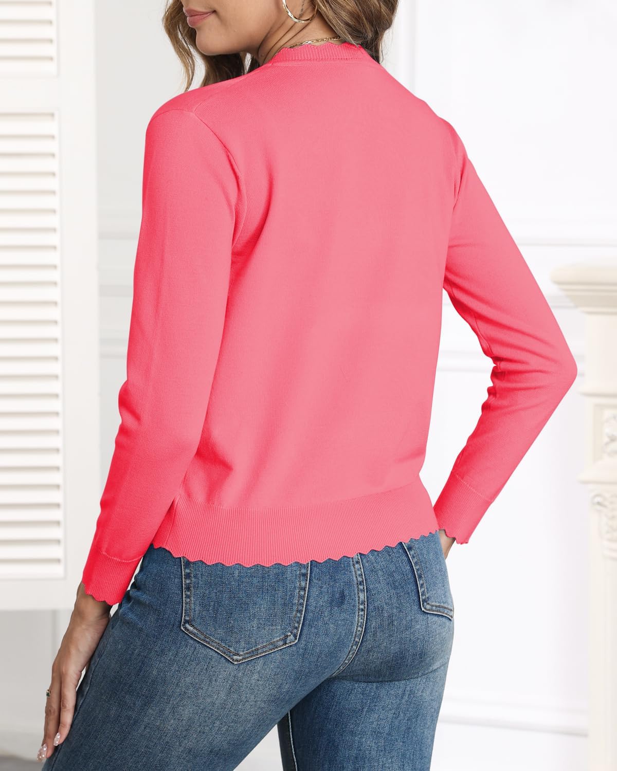 Womens Long Sleeve V-Neck Button Down Cardigan Knit Shrugs Sweater - Image 5