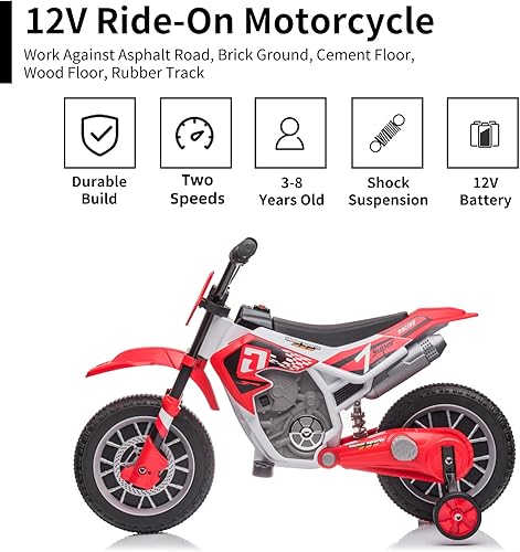 Miniatura 3 de Motocicleta eléctrica de 12 V para niños, funciona con pilas, regalos de cumpleaños para niños con ruedas de entrenamiento de 2 velocidades,