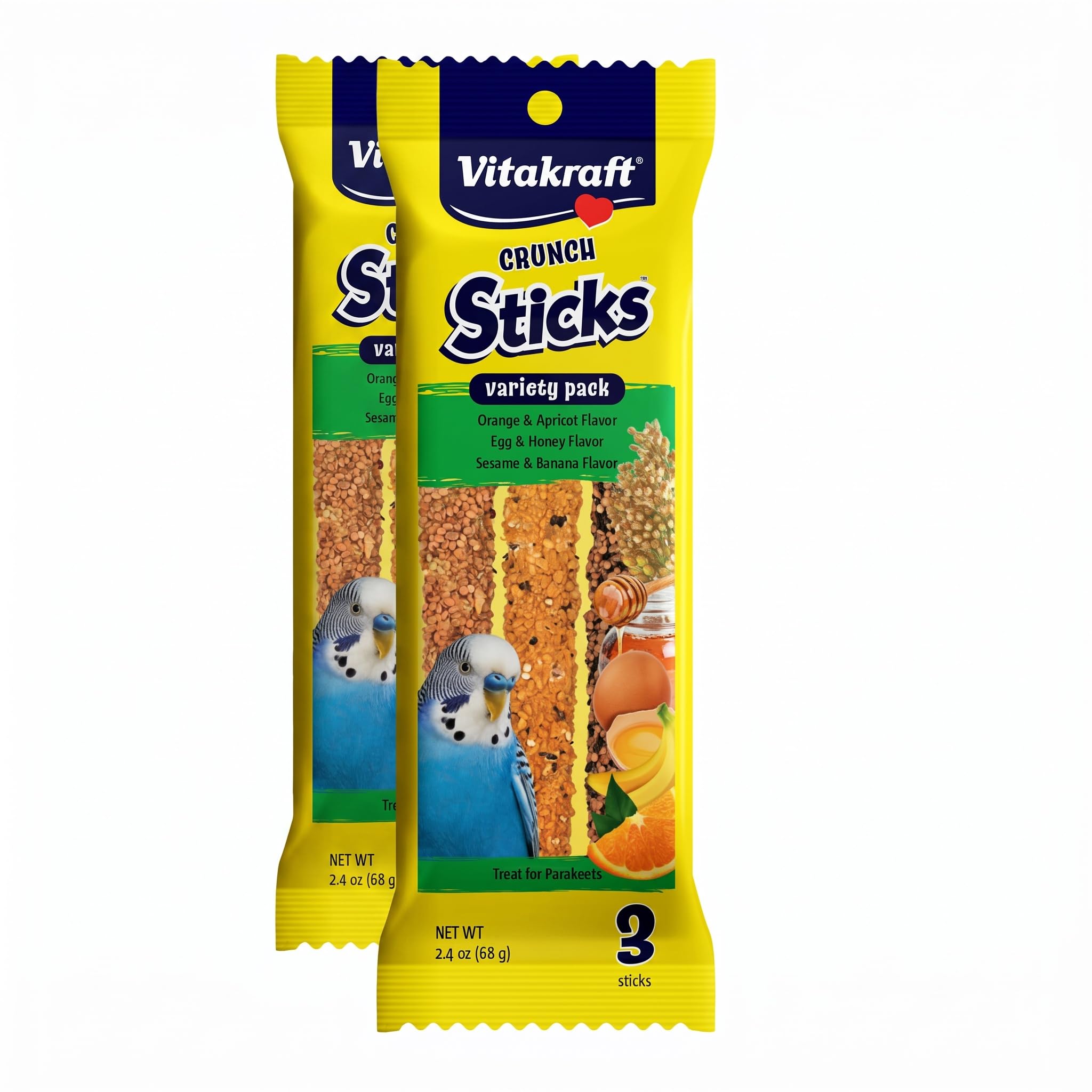 Vitakraft Crunch Sticks for Parakeets, Variety Pack, 2.4 oz | Pack of 2