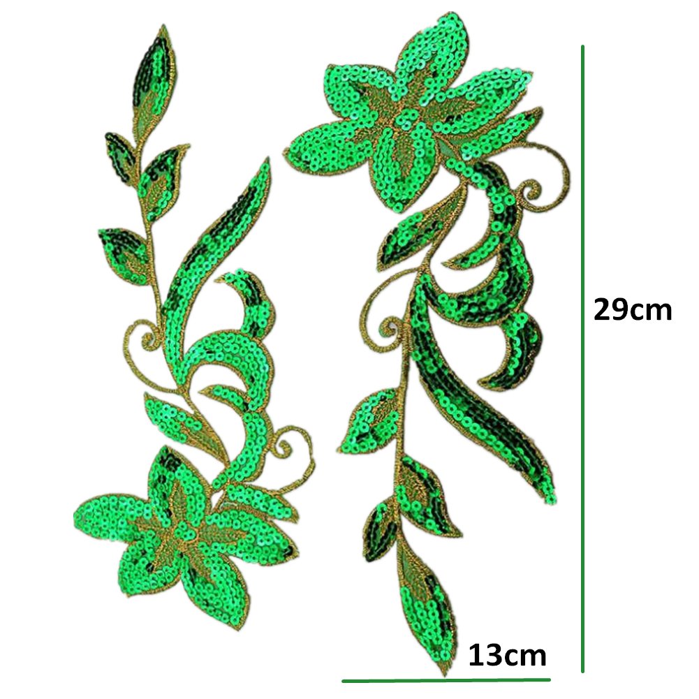 Apliques para ropa, Parches bordados de tela flores, hierro bordado en apliques lentejuelas parches(Green)