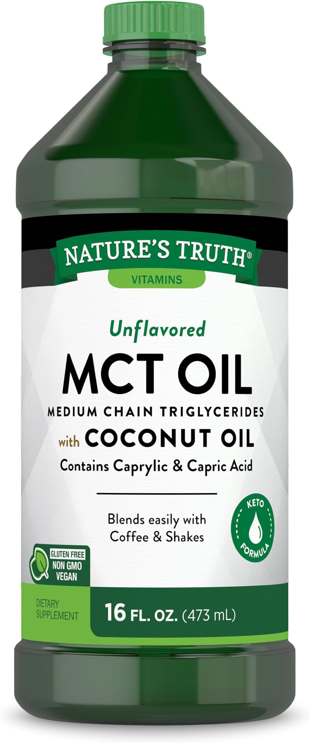 MCT 100% Pure Oil, Medium Chain Triglycerides, Unflavored, 16 Fl Oz