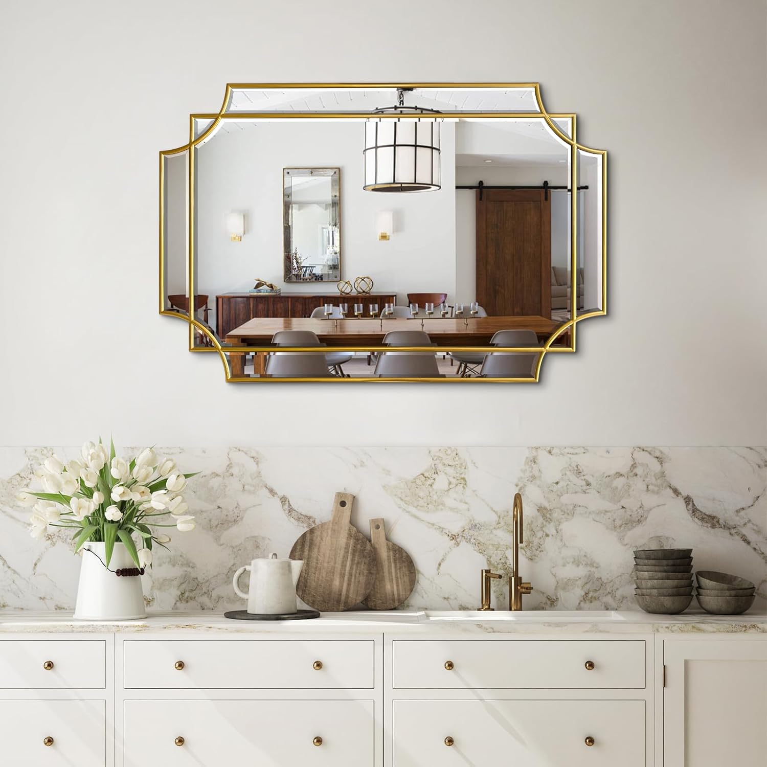 Gold Beveled Mirror, 20"x30" Bathroom Vanity Mirrors for Over Sink, Modern Rectangle Mirror with Wood Frame, Elegant Decorative Mirrors for Living Room Bedroom Fireplace Entryway Hallway 20"L x 30"W Gold