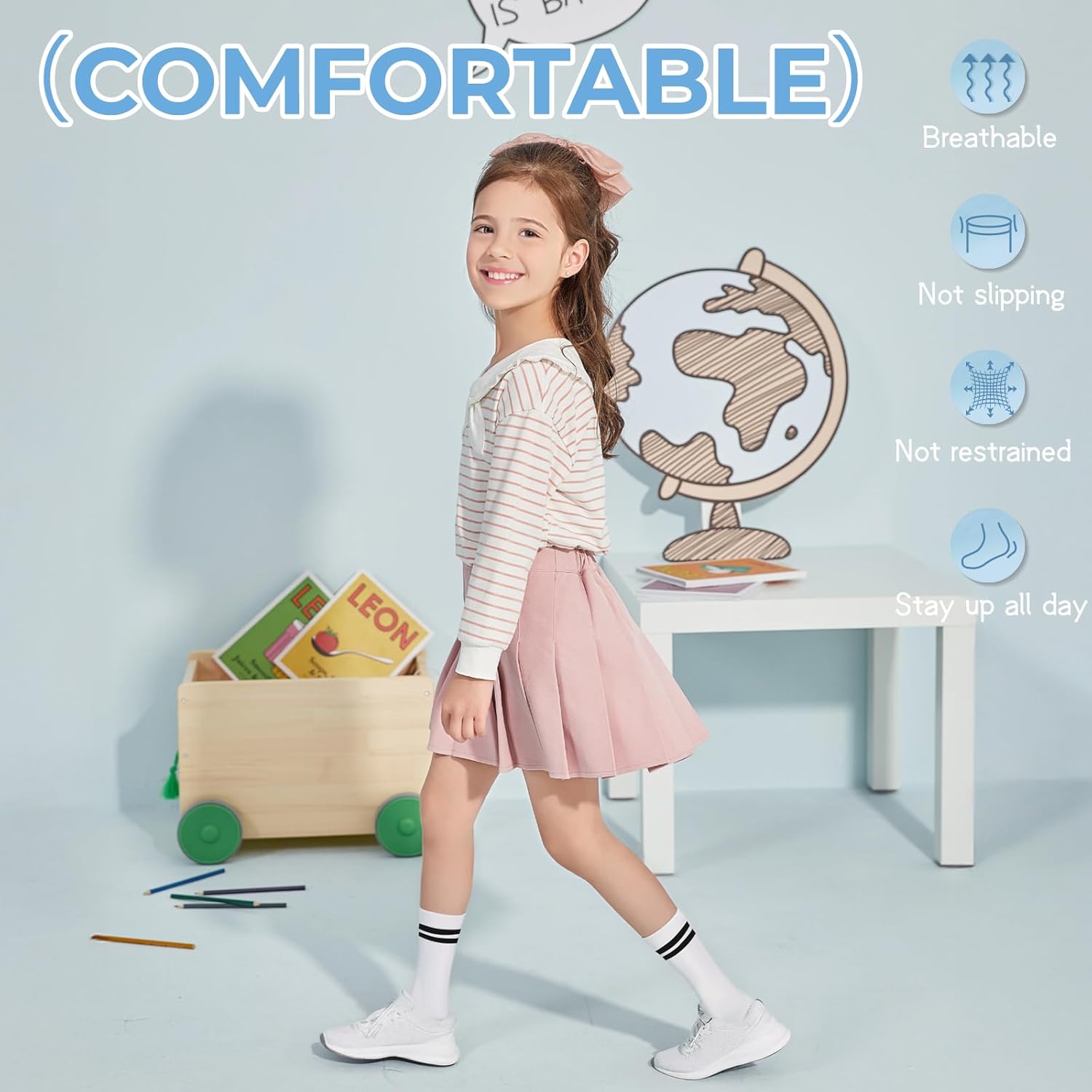 Comfoex 10 Pairs Girls Crew Cotton Socks Athletic Calf Striped Soft Casual Socks For Kids 4-6 6-8 8-10 Years Old - Image 7