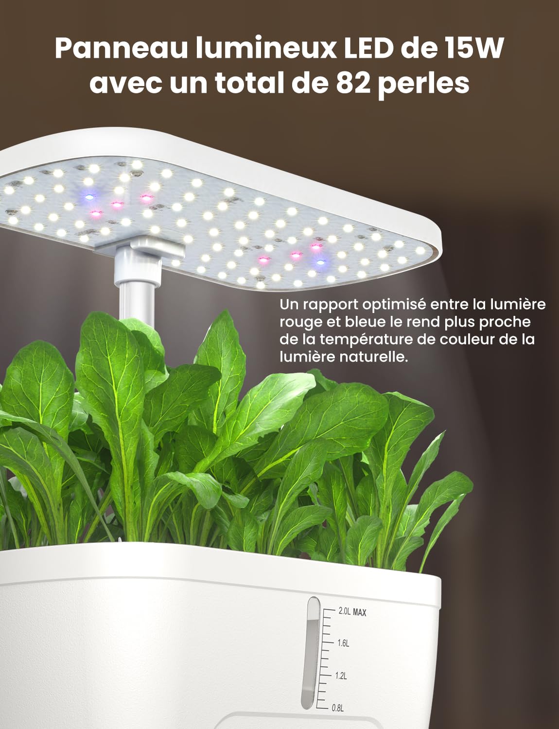 Potager d'intérieur Hydroponique 6 Pots, Smart Garden 15W LED, Hauteur Réglable 13-27 cm