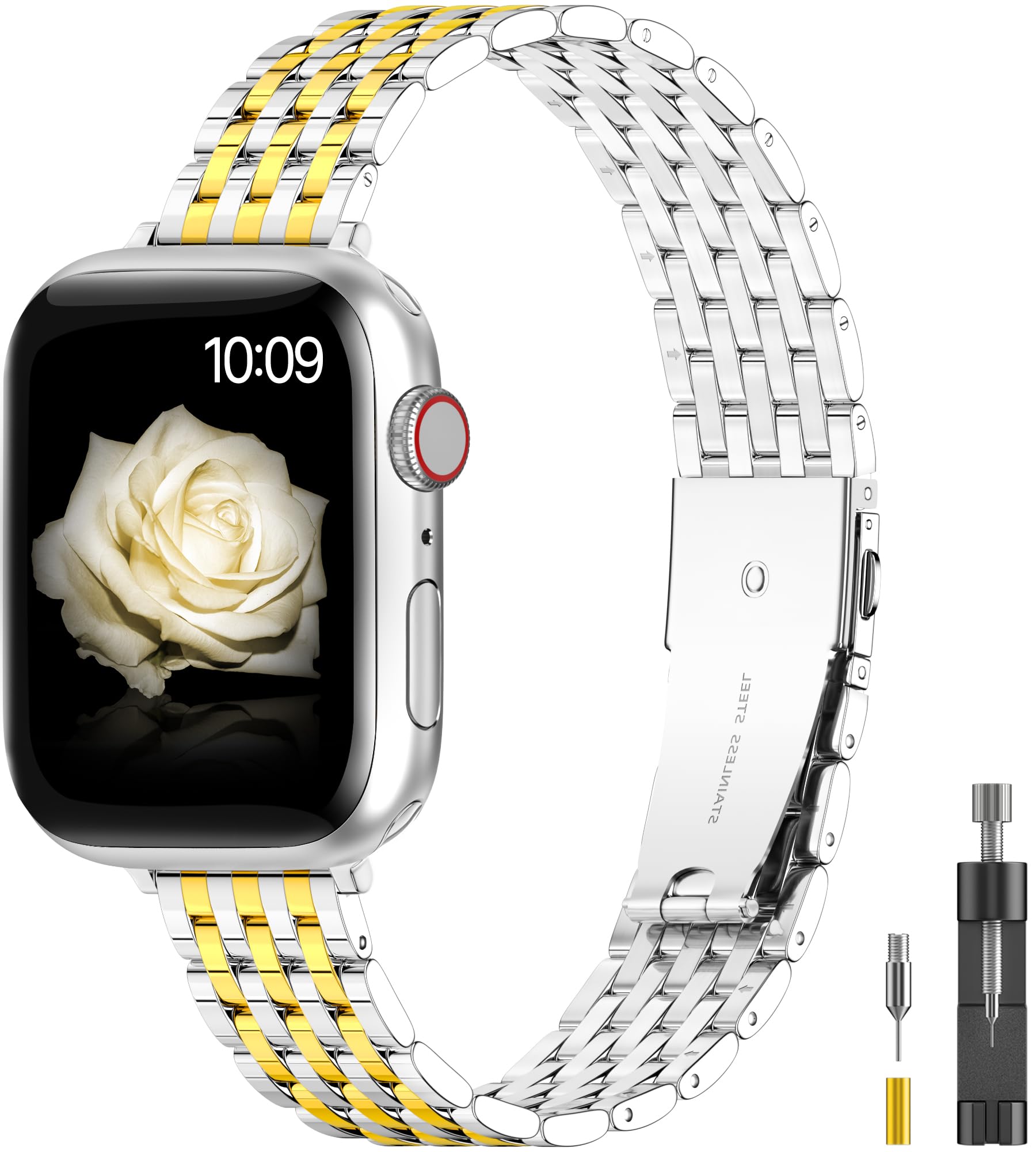 TISIMO for Apple Watch Band 38mm 40mm 41mm 42mm 44mm 45mm Series 9 8 7 6 5 4 3 2 1 SE SE2 Women and Men,Classic Stainless Steel Metal Watchband for