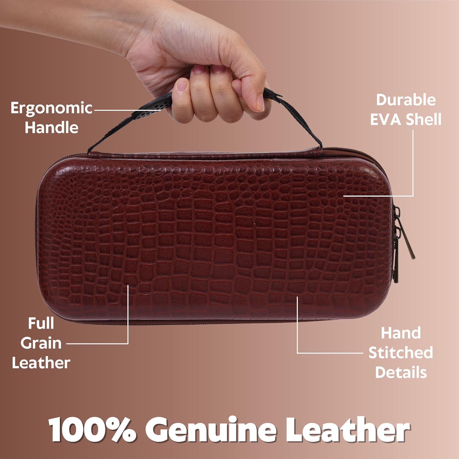 DreamController Limited Edition Genuine Leather Hard Shell Travel Case for Nintendo Switch with 10 Gamecard Slot with Back Protective Dockable Case, 2 Joycon Cover, 4 Thumbstick Cap & Screen Protector - Image 2