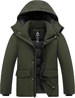 WantdoMen's Thicken Winter Coat Insulated Warm Parka Jacket Hooded Puffer Jacket