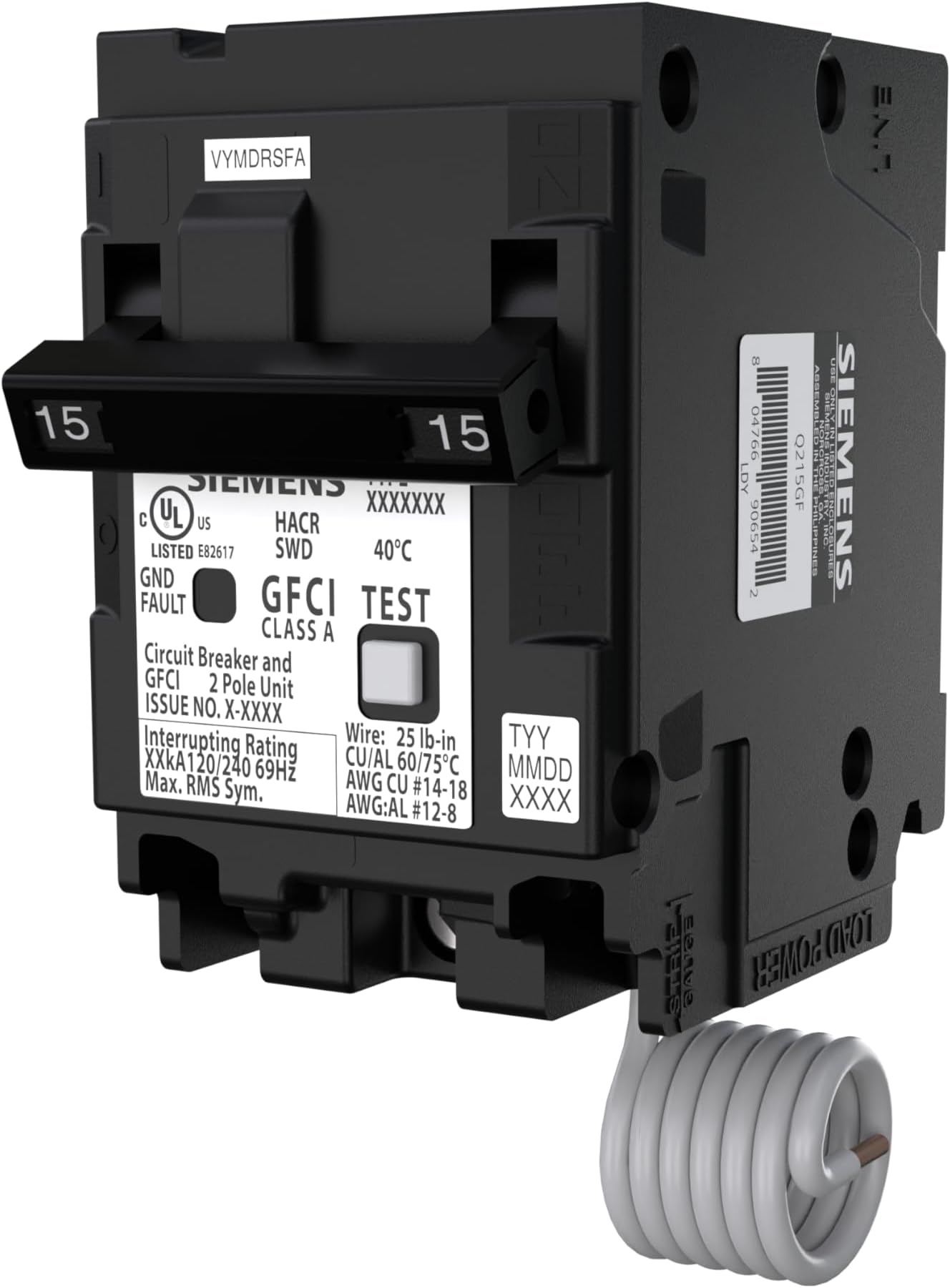 Q215GF Ground Fault Circuit Interrupter, 15 Amp, 2-Pole GFCI Circuit Breaker Replaces QF215A