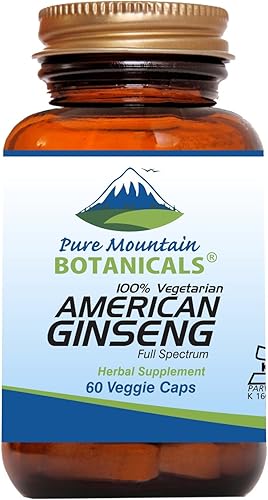 Pure Mountain Botanicals Cápsulas de ginseng americano – Cápsulas veganas kosher ahora con 400 mg de raíz de ginseng Panax Quinquefolia