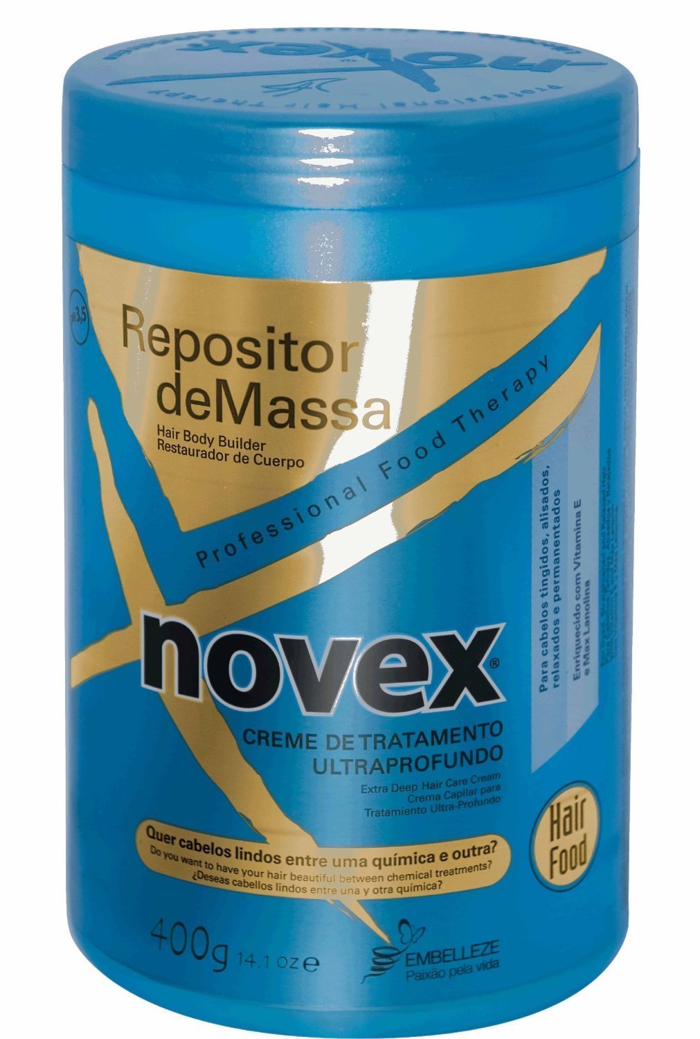 6 Pack Case - Embelleze Novex Hair Body Builder Treatment Cream with Max Lanolin - 14.1 Oz | Embelleze Novex Repositor de Massa Creme de Tratamento Capilar - 400 g by Embelleze Novex