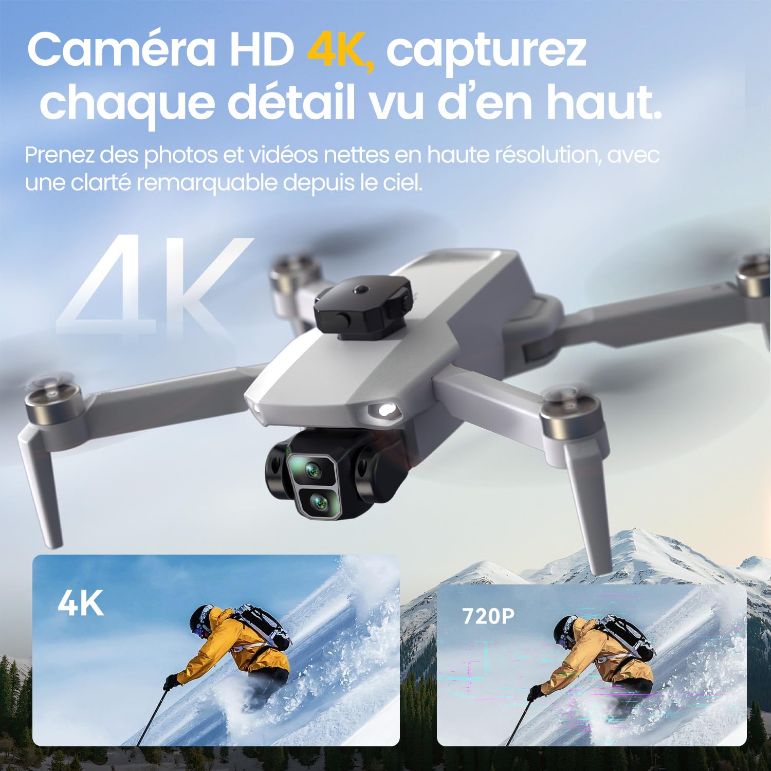 Drone GPS avec écran HD 4,3" Intégré et Caméra 4K pour Adultes Débutants