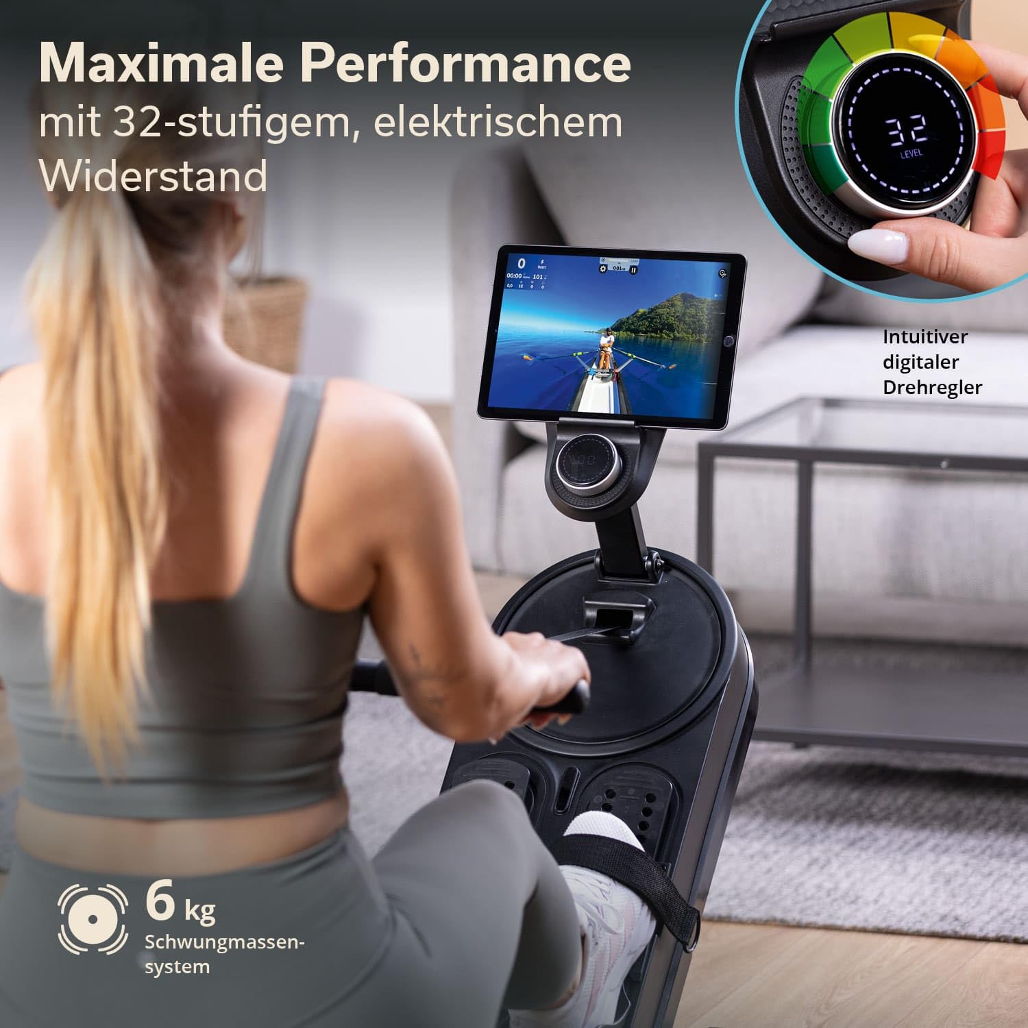 Skandika Vogatore in legno per uso domestico Rovek - Resistenza magnetica con 32 livelli | Sistema con massa volanica da 6 kg - Compatibile con l'app Kinomap - Fino a 195 cm