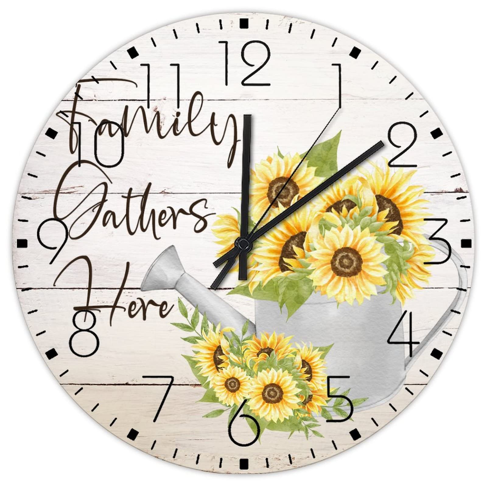 Horloge murale silencieuse en bois 30,5 cm fleurs vintage