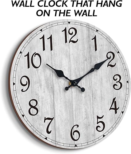 Miniatura 6 de HYLANDA Reloj de pared rústico, funciona con pilas, silencioso, sin tictac, relojes de madera redondos de campo, decoración de pared para cocina,