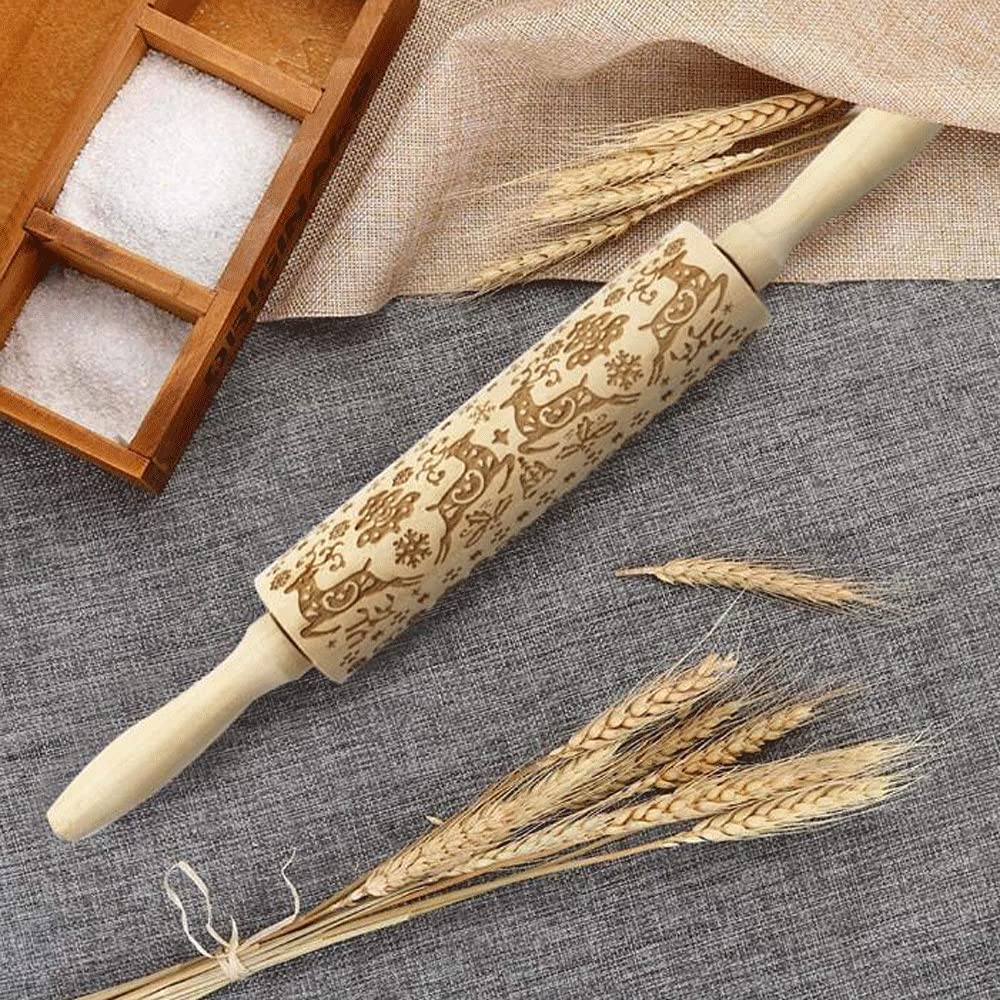 Rodillo con Relieve de Madera, Fondant, Masa para Pasteles, Galletas, Fideos, Galletas, patrón de Flores, Rodillo Grabado para envío Directo (C)