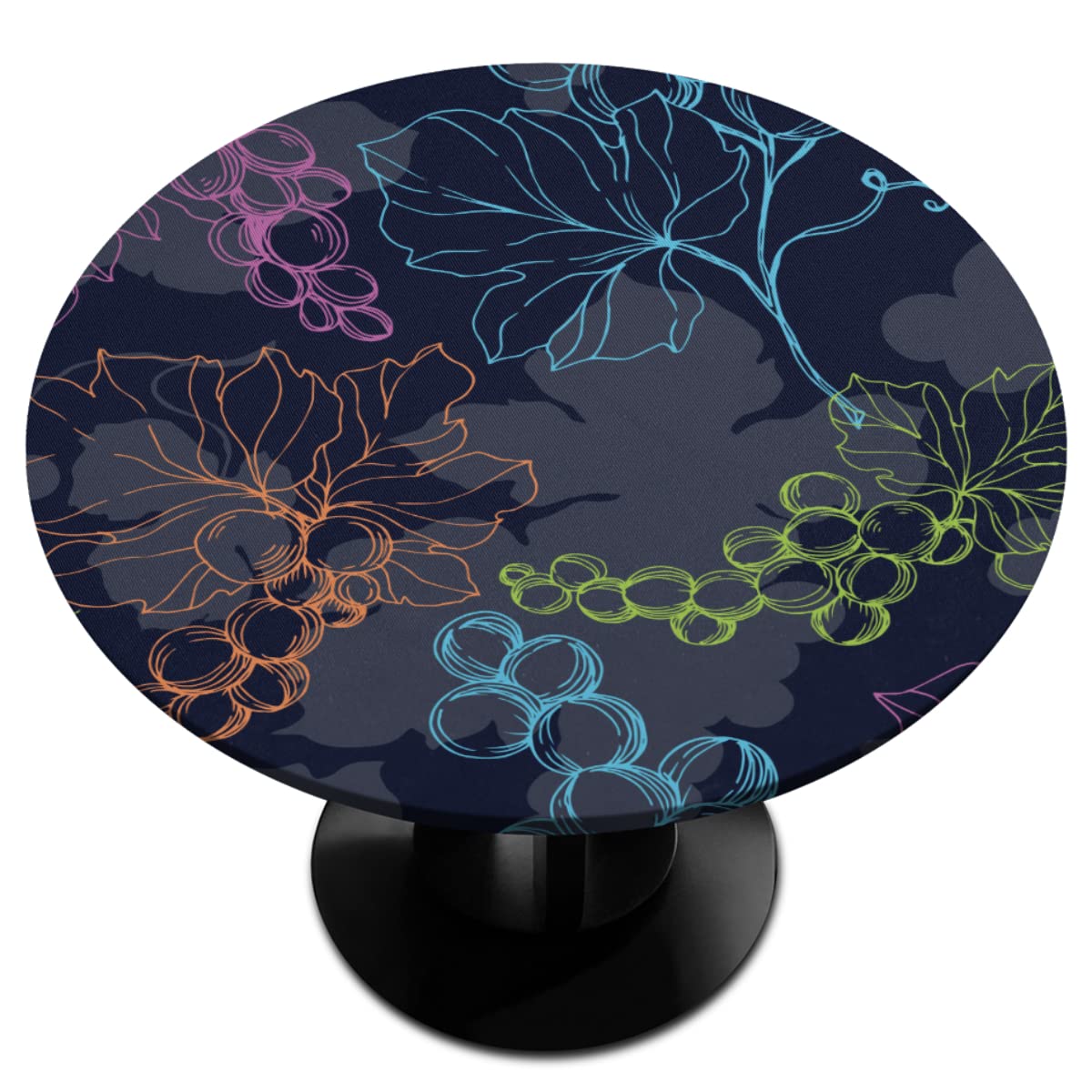 PJO Round Table Cloth Black and White Engraved Ink Art Grape Tablecloth Elastic Edge Fitted Turquoise Table Cover Up to 48" Diameter