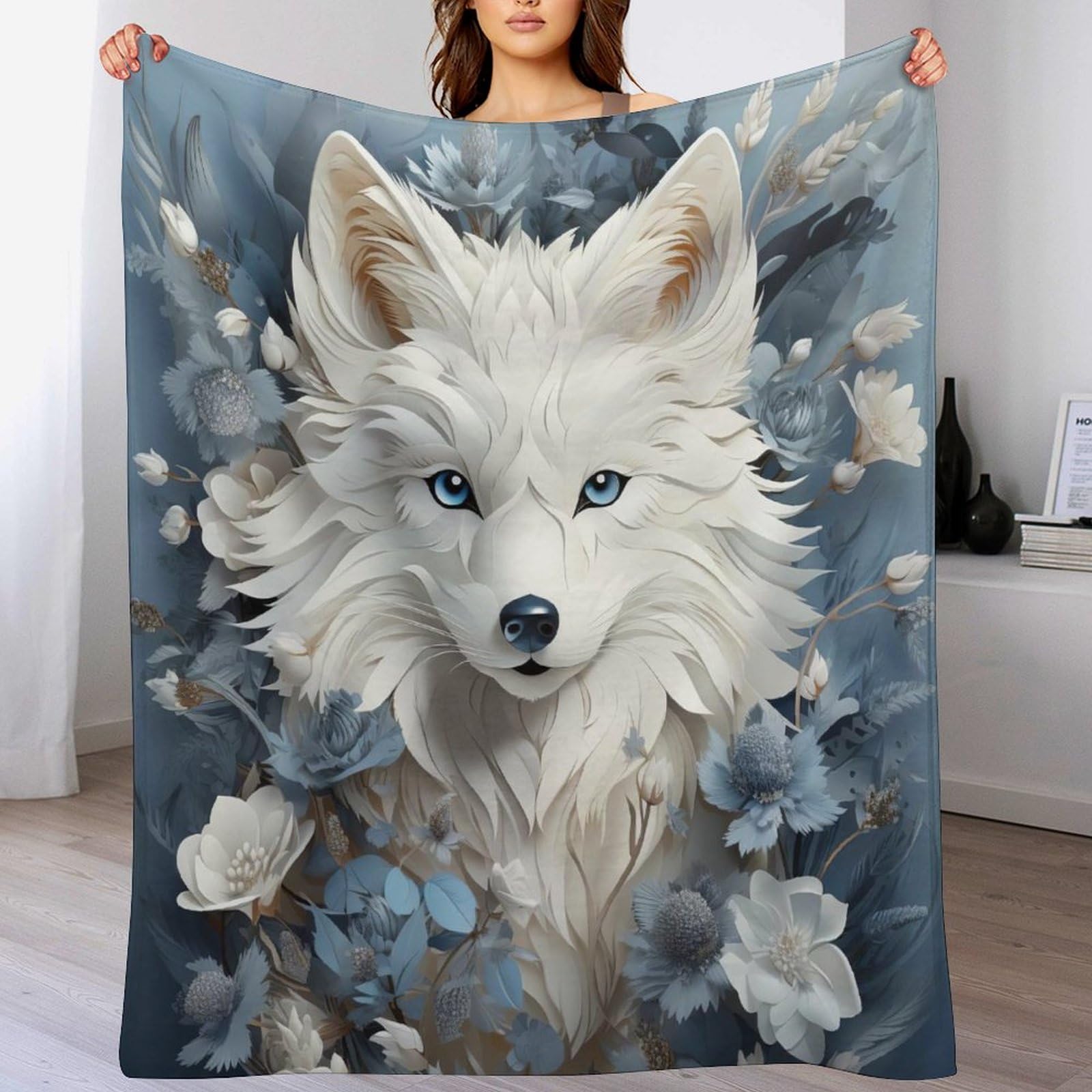 Manta de franela para sofá ideal para noches de invierno leyendo en la cama con diseño zorro