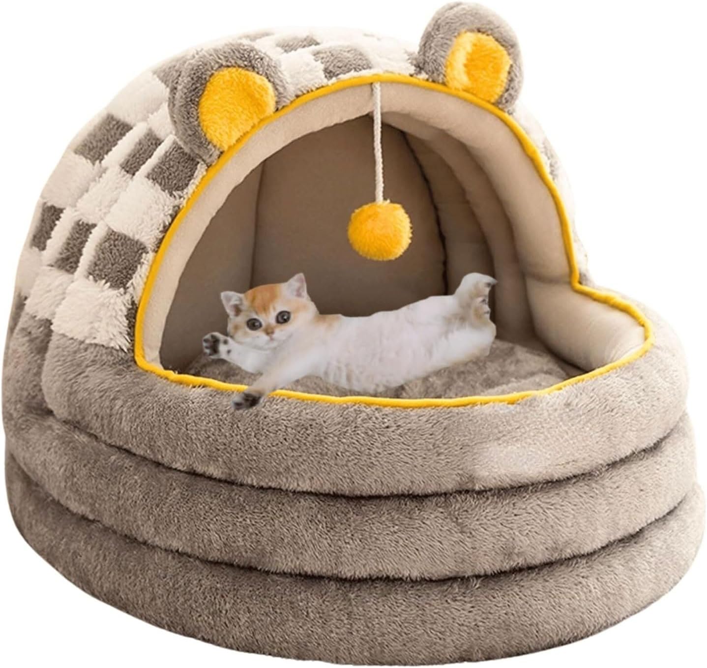 Cat Bed Cave for Indoor Cats, Winter Warm Cute Cradle Nest Pet House with Plush Ball Toy for Puppy and Kitten(Purple,S)