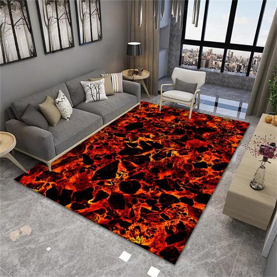 Tapis de décoration antidérapant rouge sécurisé pour sol de salon