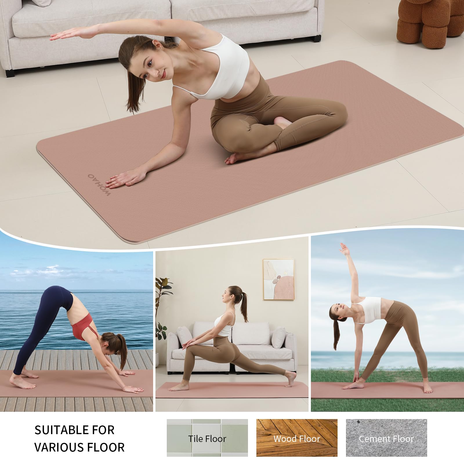 Tappetino da yoga extra spesso 8 mm, 182,9 x 71,1 cm, antiscivolo, double-face, doppio colore, materiale POE di alta qualità, con tracolla per yoga, pilates, palestra a casa
