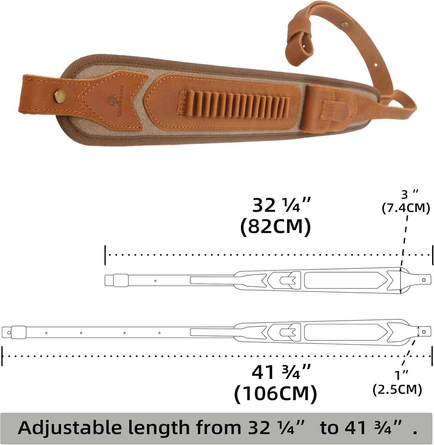 Leather Canvas Shell Holder Rifle Strap, Adjustable Gun Ammo Sling for .308 .45-70 .30-30 .357 .22LR 12GA