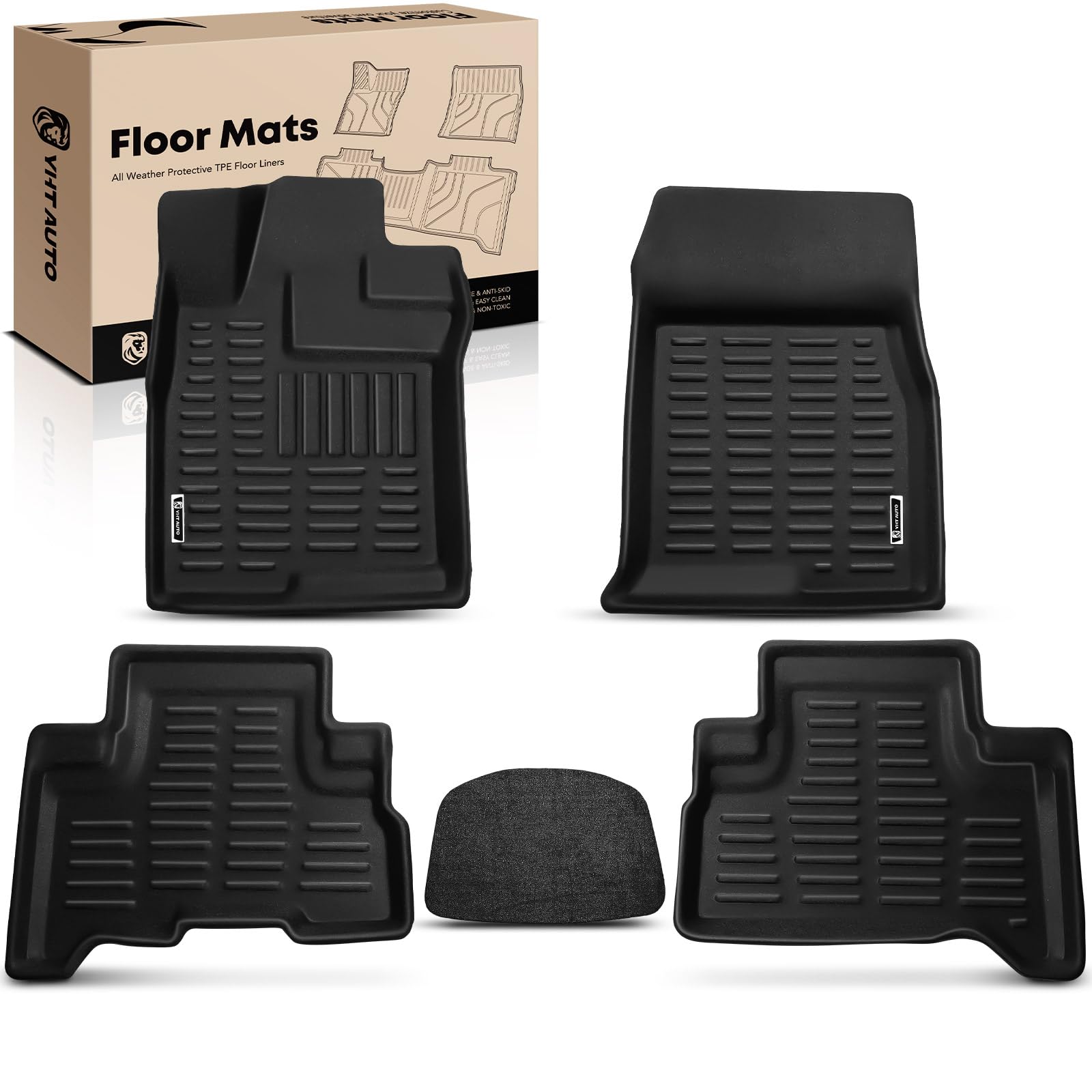 YHTAUTO Floor Mats Fit 2007-2014 Toyota FJ Cruiser(Without Hook Retention), TPE All Weather Car Mats Waterproof Anti-Slip Odorless Floor Liner, Interior Car Accessories Front & 2nd Row Liner