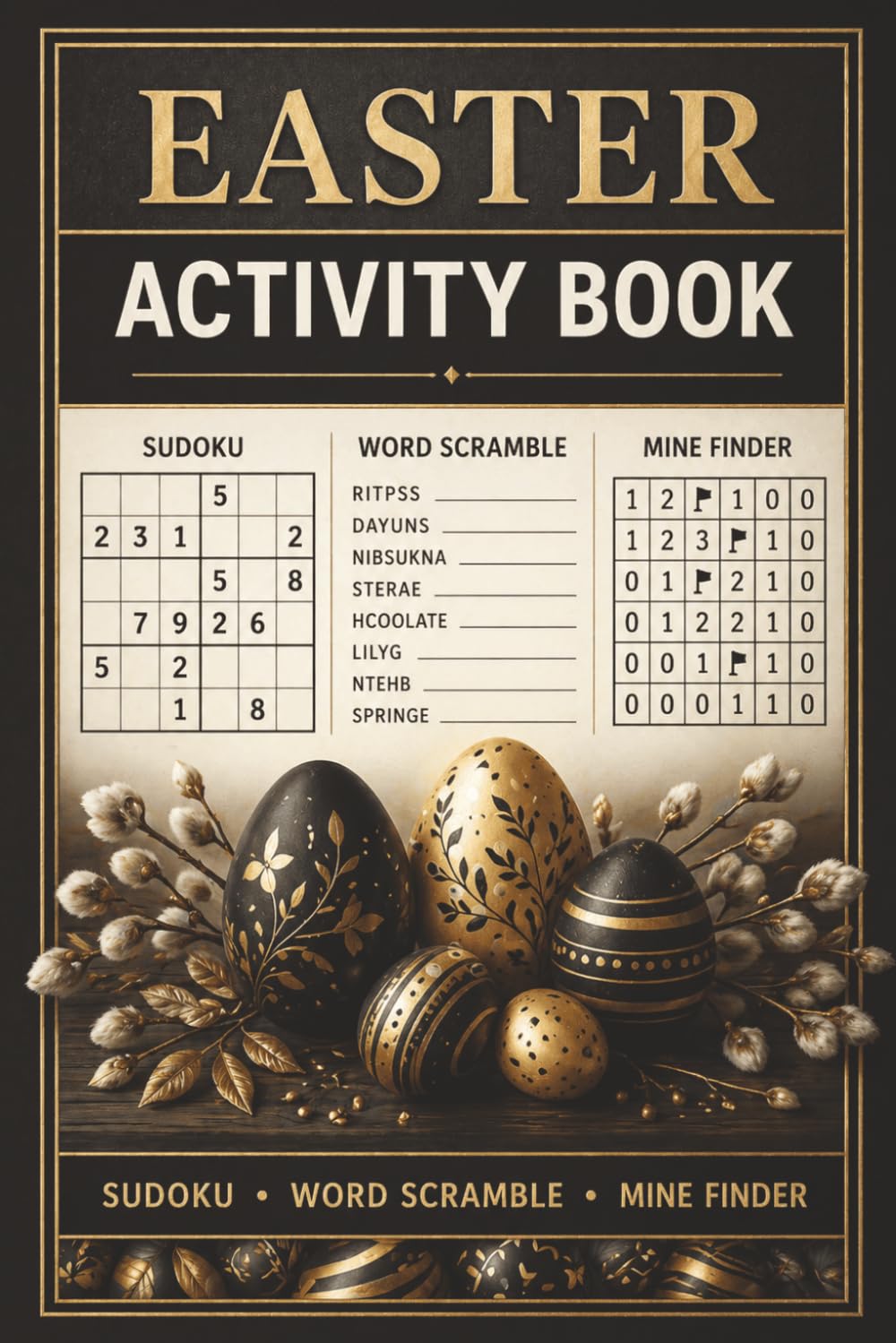 Easter Activity Book Easy-to-Read for Adults and Seniors: 90 Fun Easter Puzzles Book Including Sudoku, Word Scramble and Mine Finder | Relaxation and Memory Training