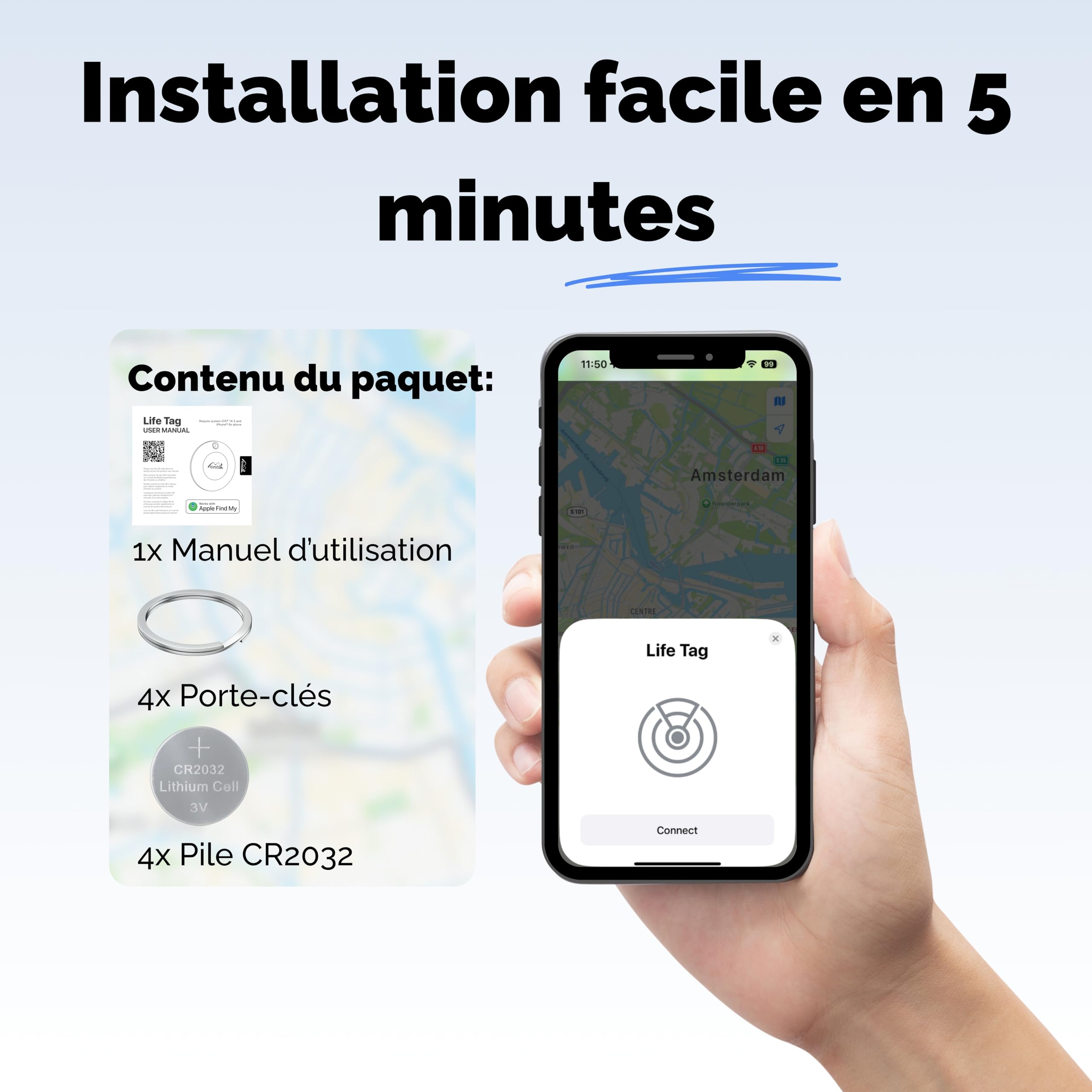 Lifemate Life Tag 6-Pack – Traceur Bluetooth Compatible Apple iOS “Localiser”, Traceur GPS Étanche IP67, Longue Autonomie, Alternative Apple Airtag for Children, pour Clés, Sacs, Valises