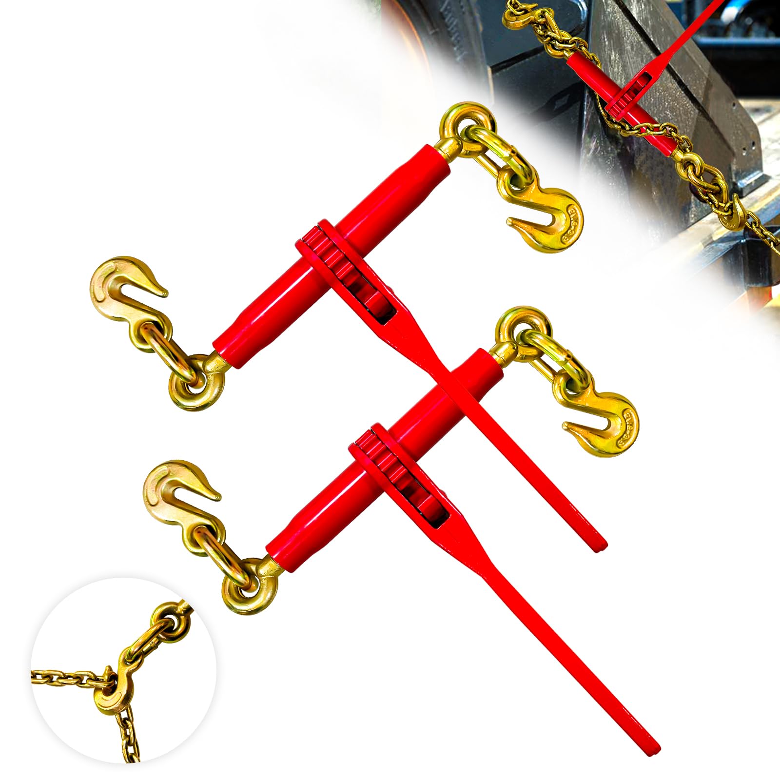 SENKEYFE Ratchet Load Chain Binders 5/16'' - 3/8‘’ | 5/16 Inch Load Binder with 5/16 Inch Grab Hooks | Tie Downs for 5/16 Transport Chain | 5400 Lbs
